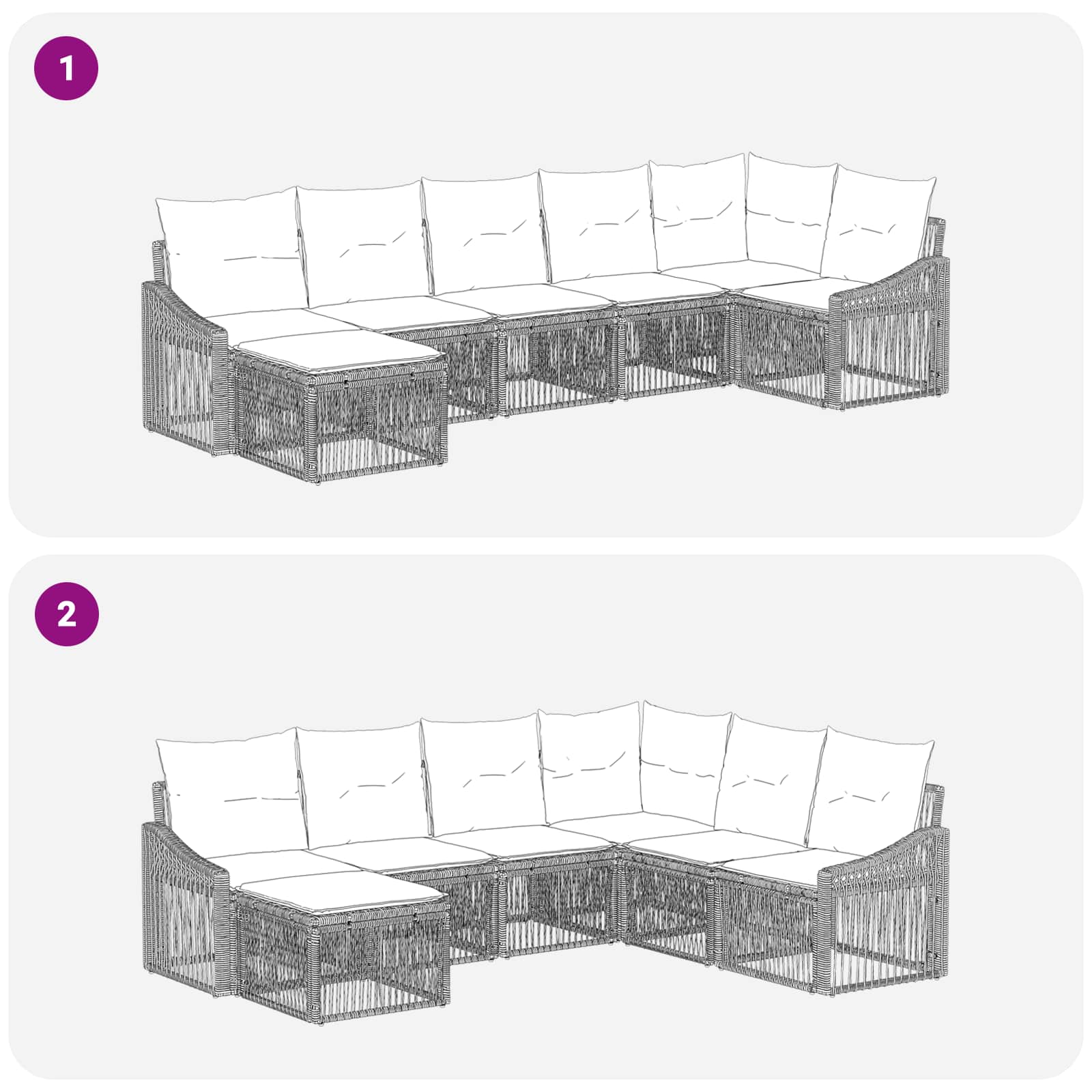 vidaXL Tuinbankenset 8 pcs Zwart poly rattan
