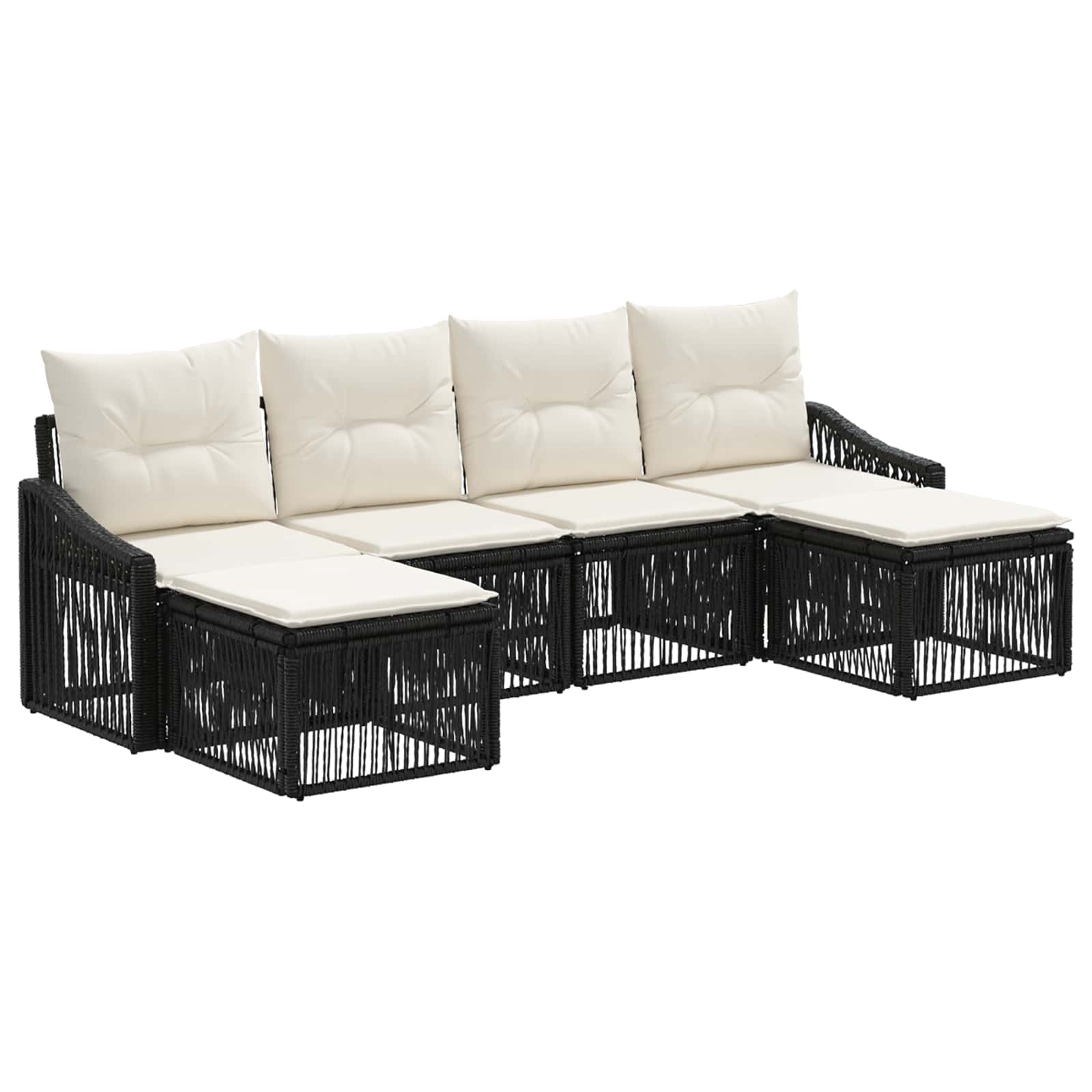 vidaXL Tuinbankenset 7 pcs Zwart poly rattan