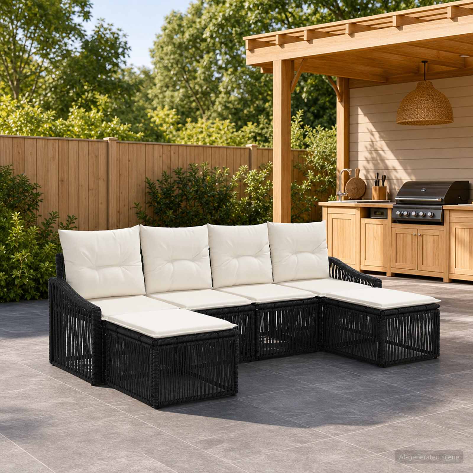 vidaXL Tuinbankenset 7 pcs Zwart poly rattan
