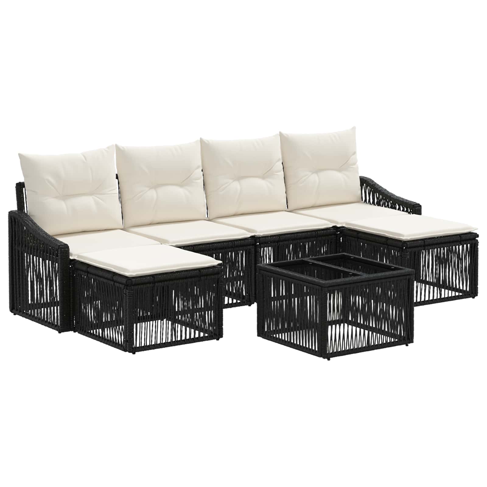 vidaXL Tuinbankenset 7 pcs Zwart poly rattan