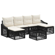 vidaXL Tuinbankenset 7 pcs Zwart poly rattan