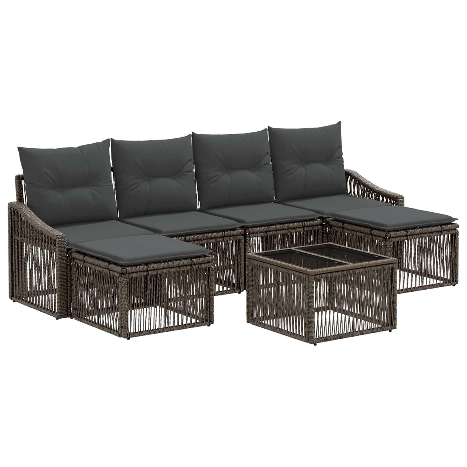 vidaXL Tuinbankenset 7 pcs Zwart poly rattan