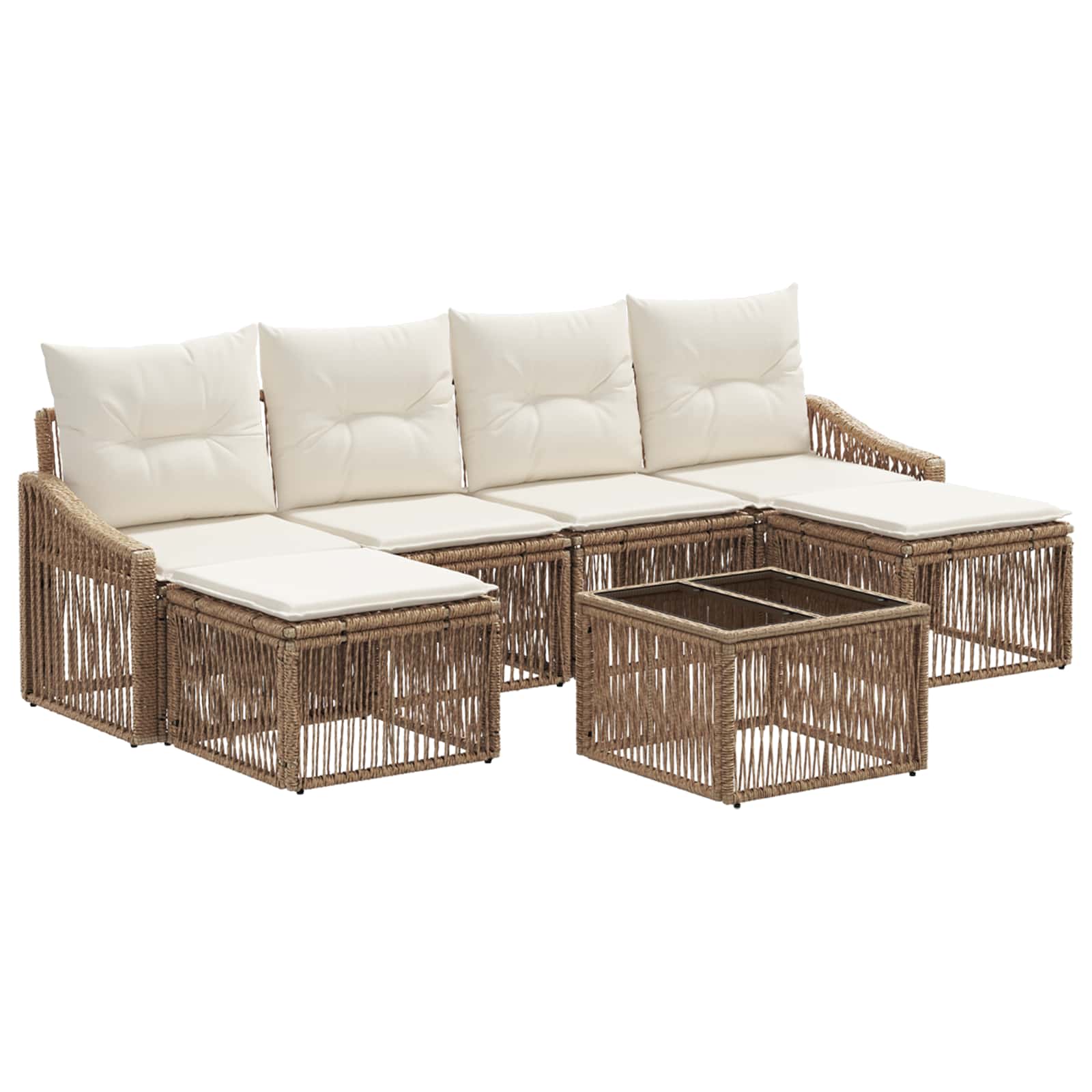 vidaXL Tuinbankenset 7 pcs Zwart poly rattan