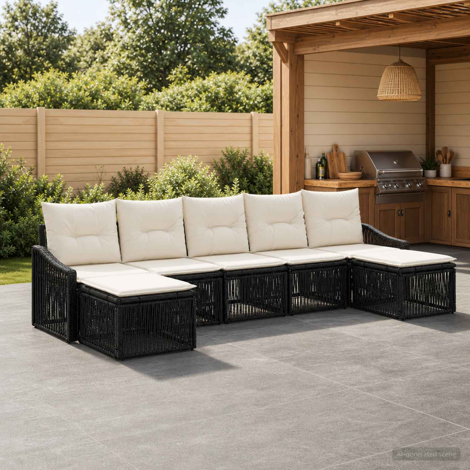 vidaXL Tuinbankenset 8 pcs Zwart poly rattan