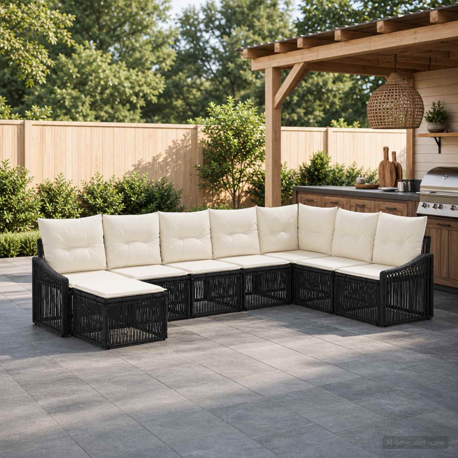 vidaXL Tuinbankenset 9 pcs Zwart poly rattan