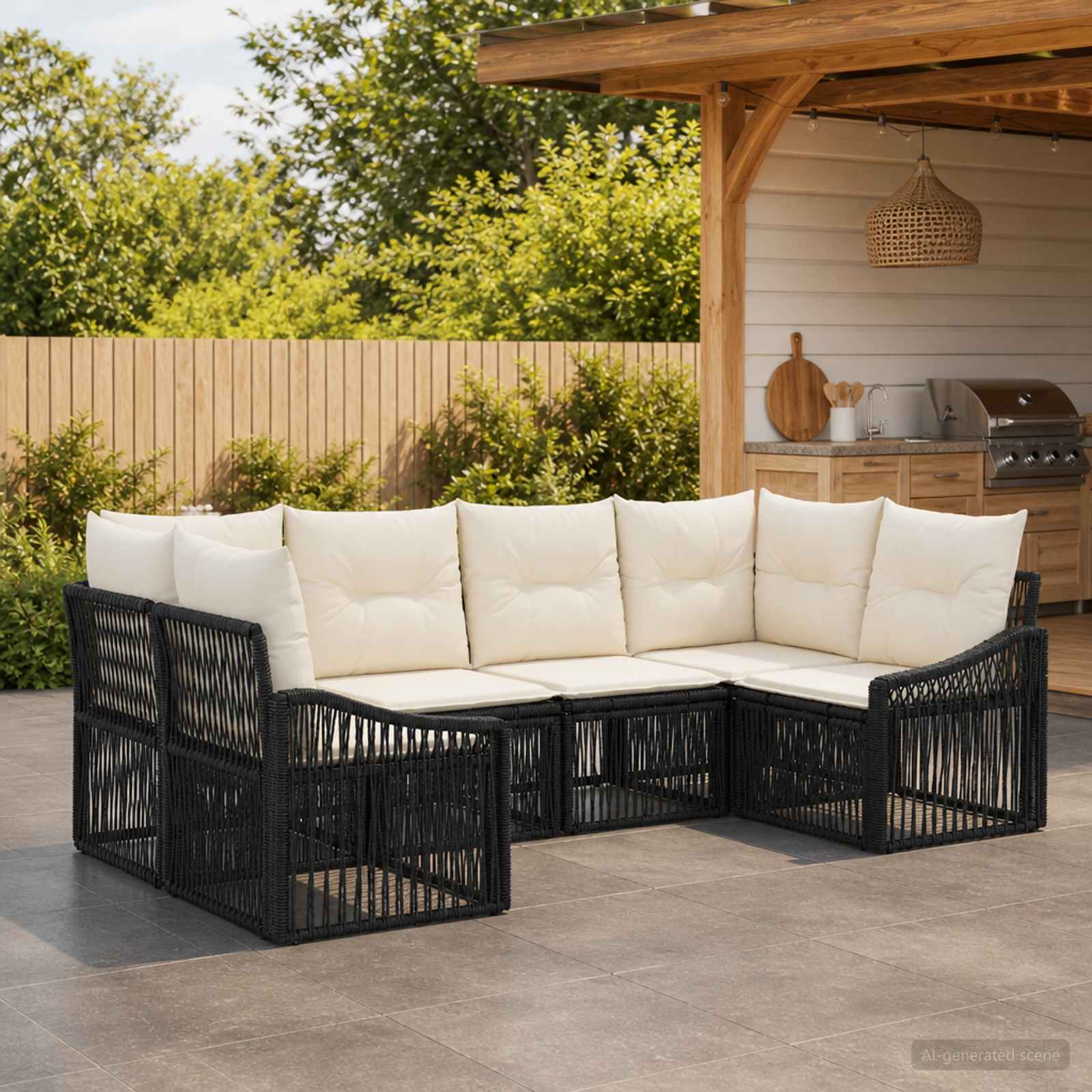 vidaXL Tuinbankenset 6 st 6-Aantal zitplaatsen Zwart poly rattan