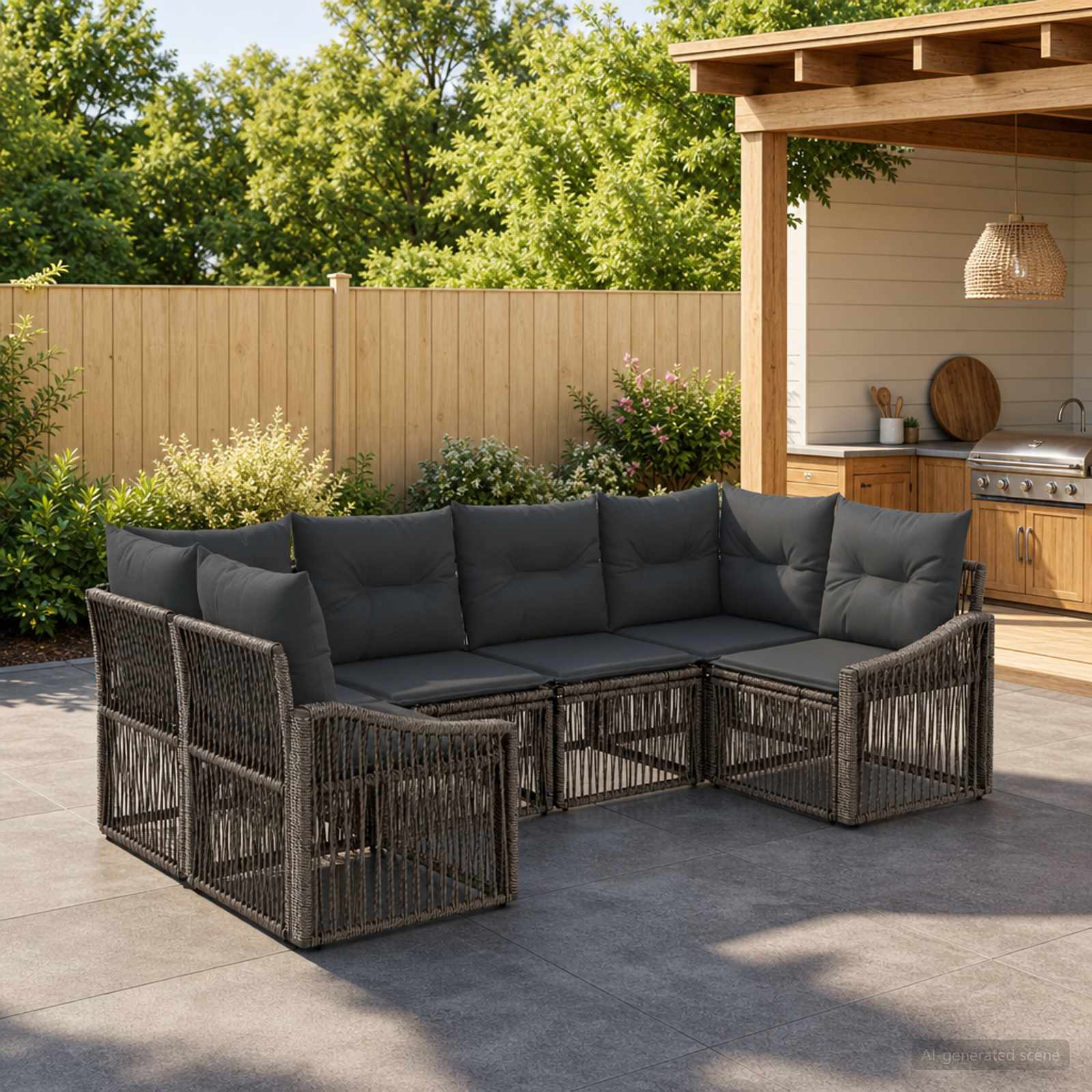 vidaXL Tuinbankenset 6 st 6-Aantal zitplaatsen Zwart poly rattan