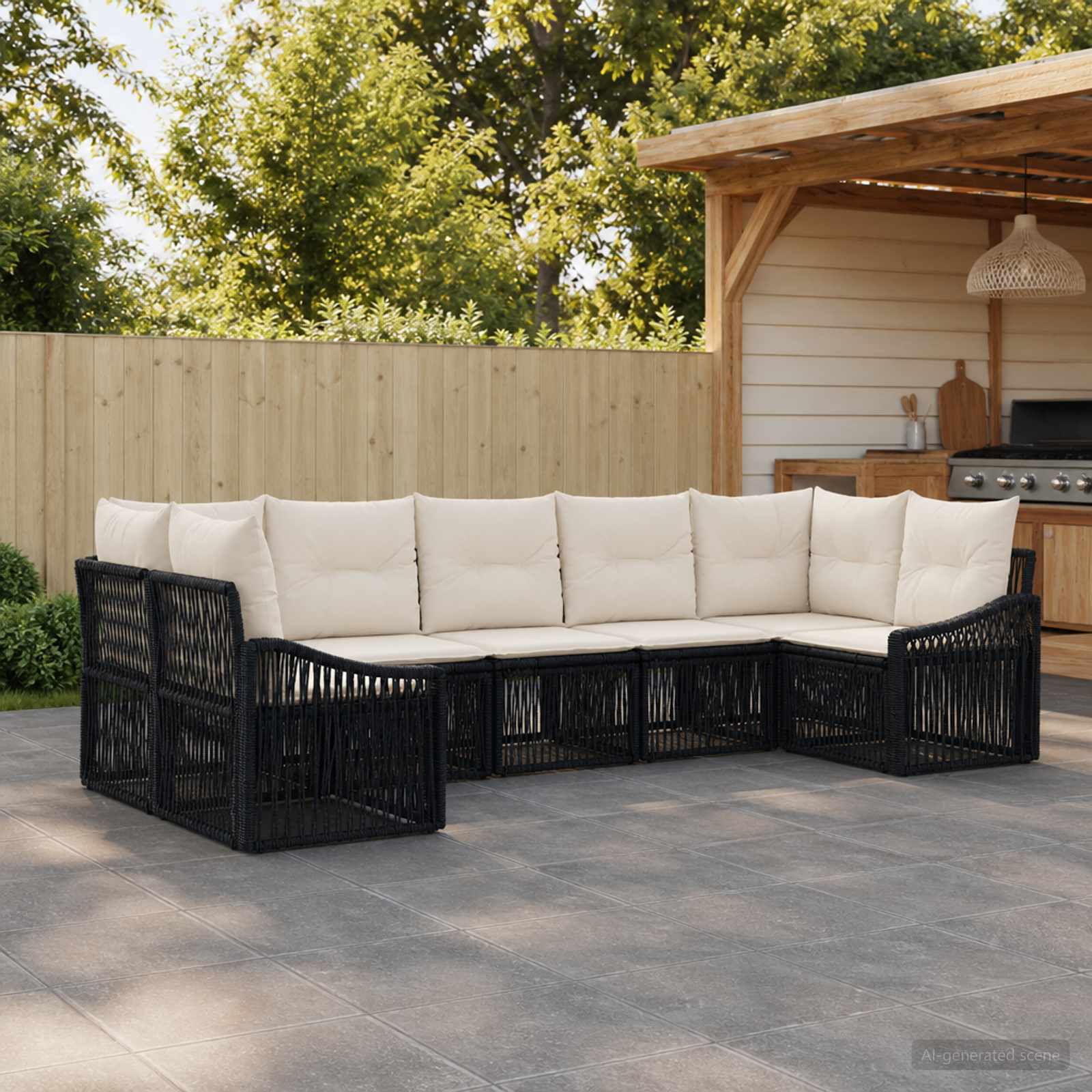vidaXL Tuinbankenset 7 st 7-Aantal zitplaatsen Zwart poly rattan