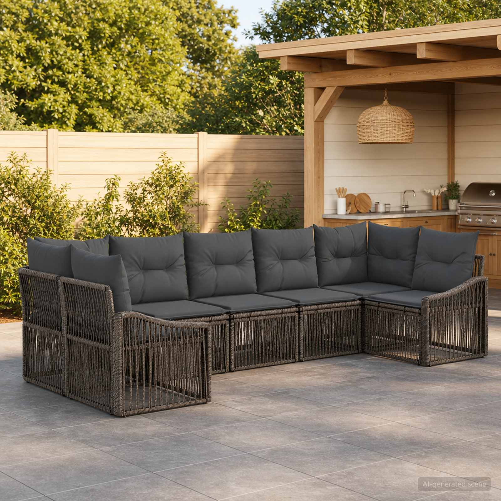 vidaXL Tuinbankenset 7 st 7-Aantal zitplaatsen Zwart poly rattan