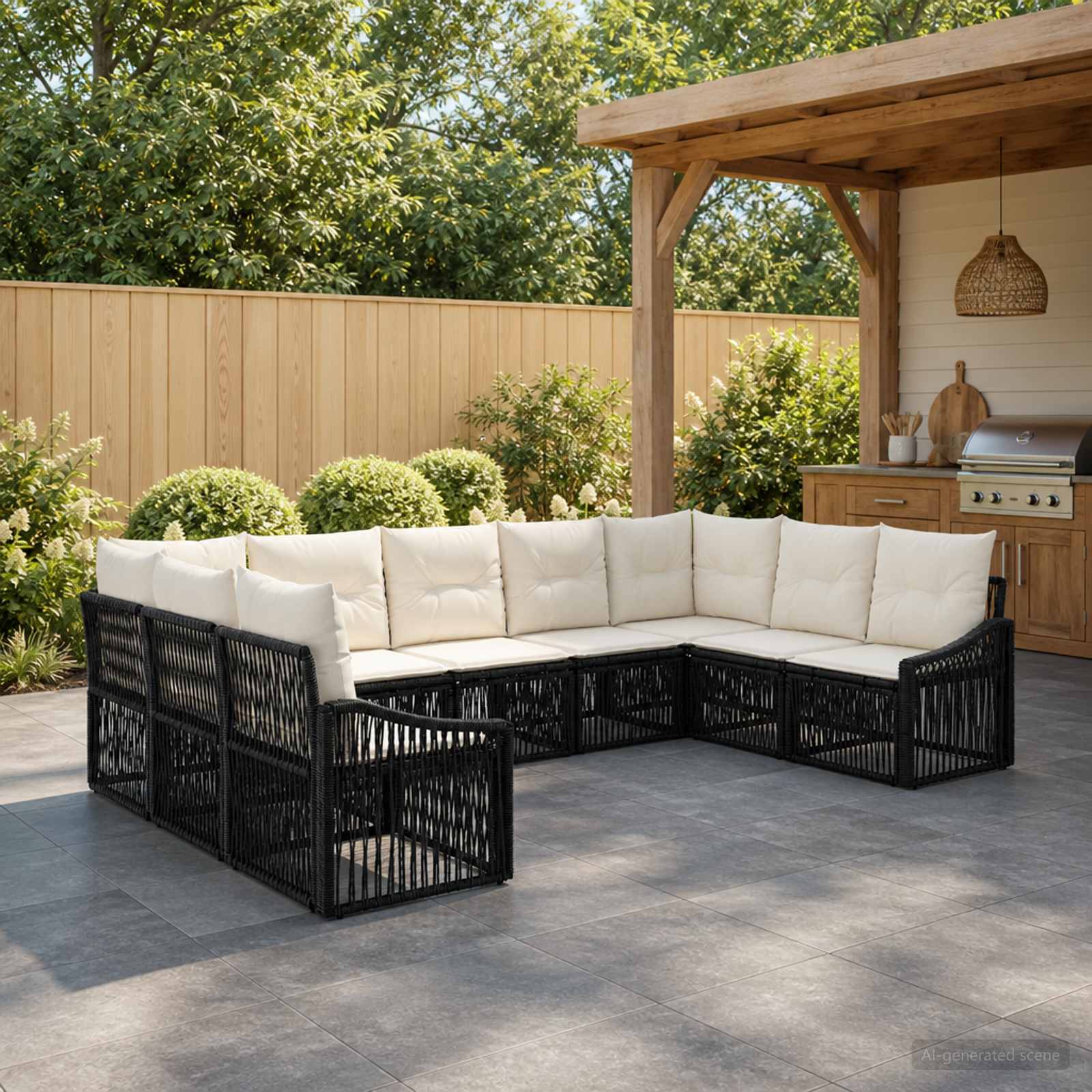 vidaXL Tuinbankenset 10 pcs Zwart poly rattan