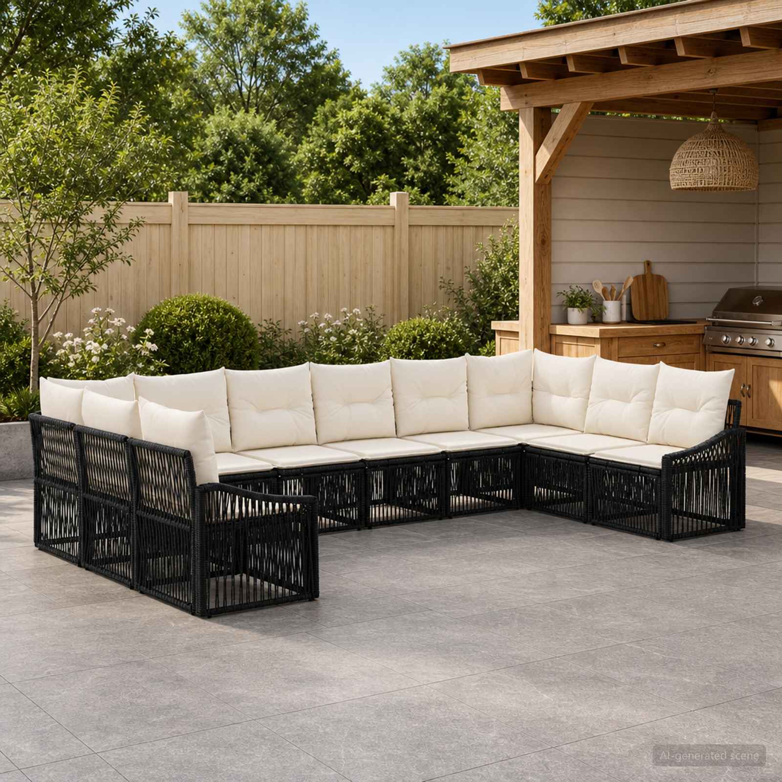 vidaXL Tuinbankenset 11 pcs Zwart poly rattan
