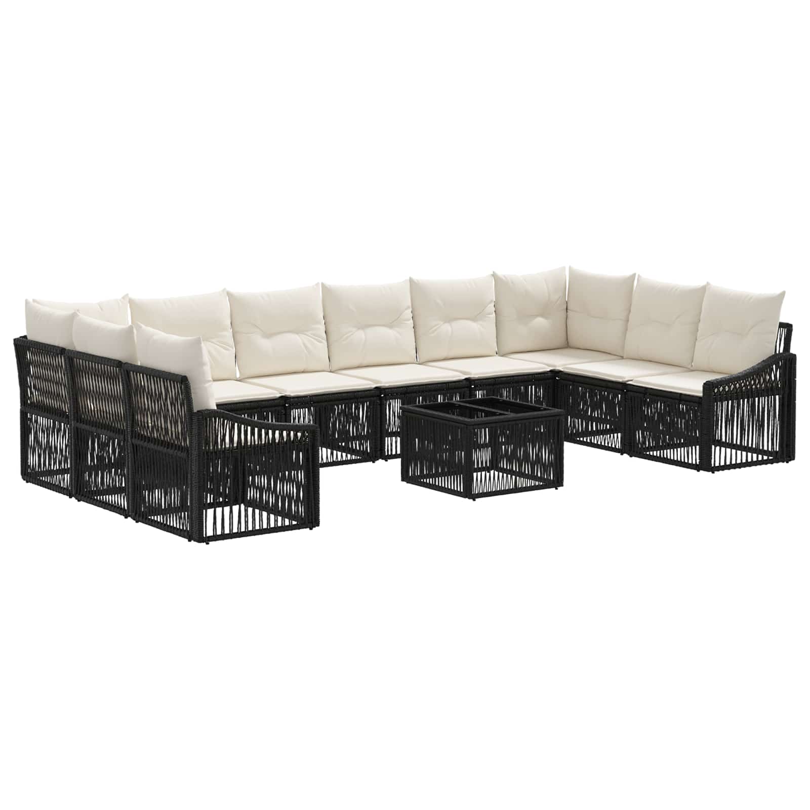 vidaXL Tuinbankenset 11 pcs Zwart poly rattan