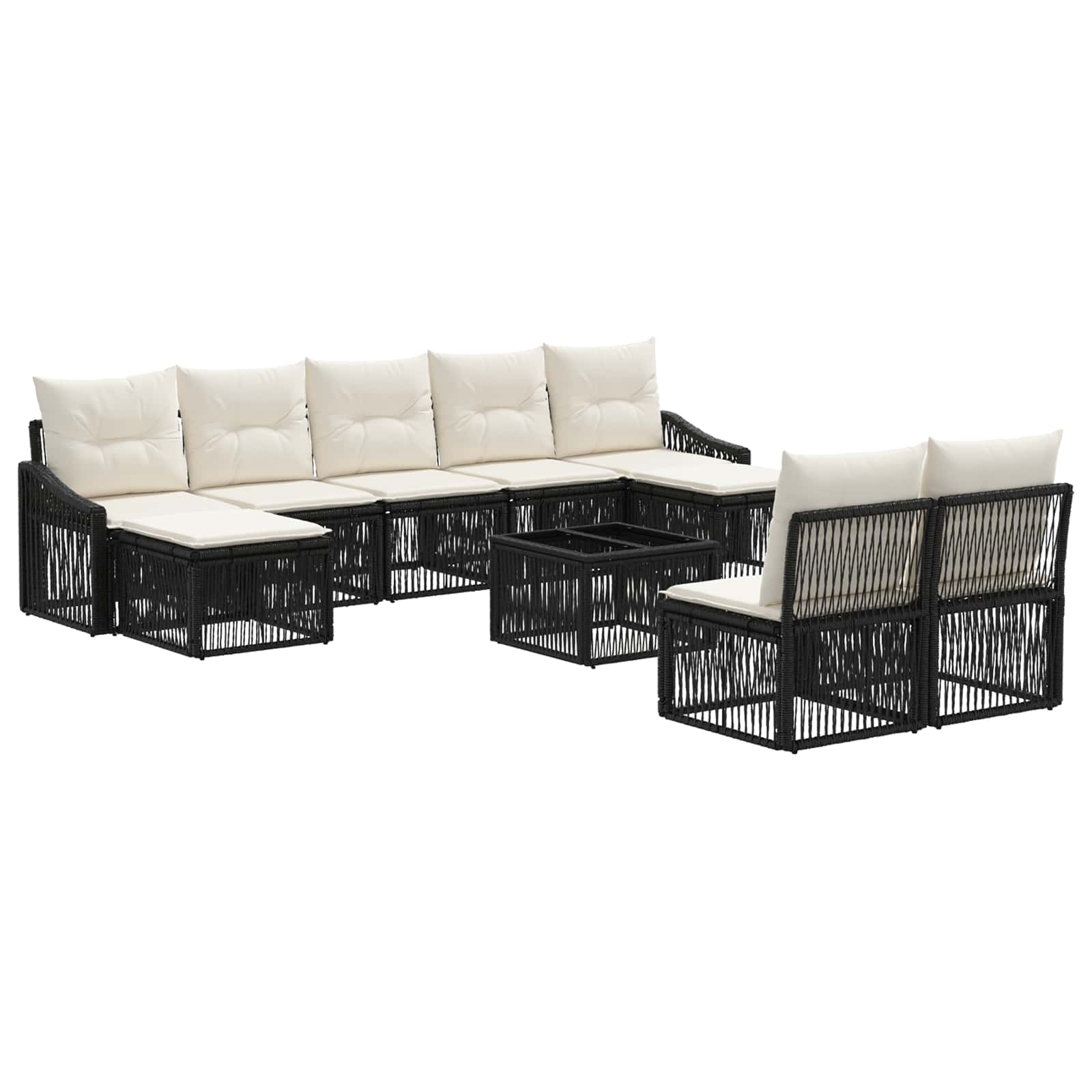 vidaXL Tuinbankenset 10 pcs 9-Aantal zitplaatsen Zwart poly rattan