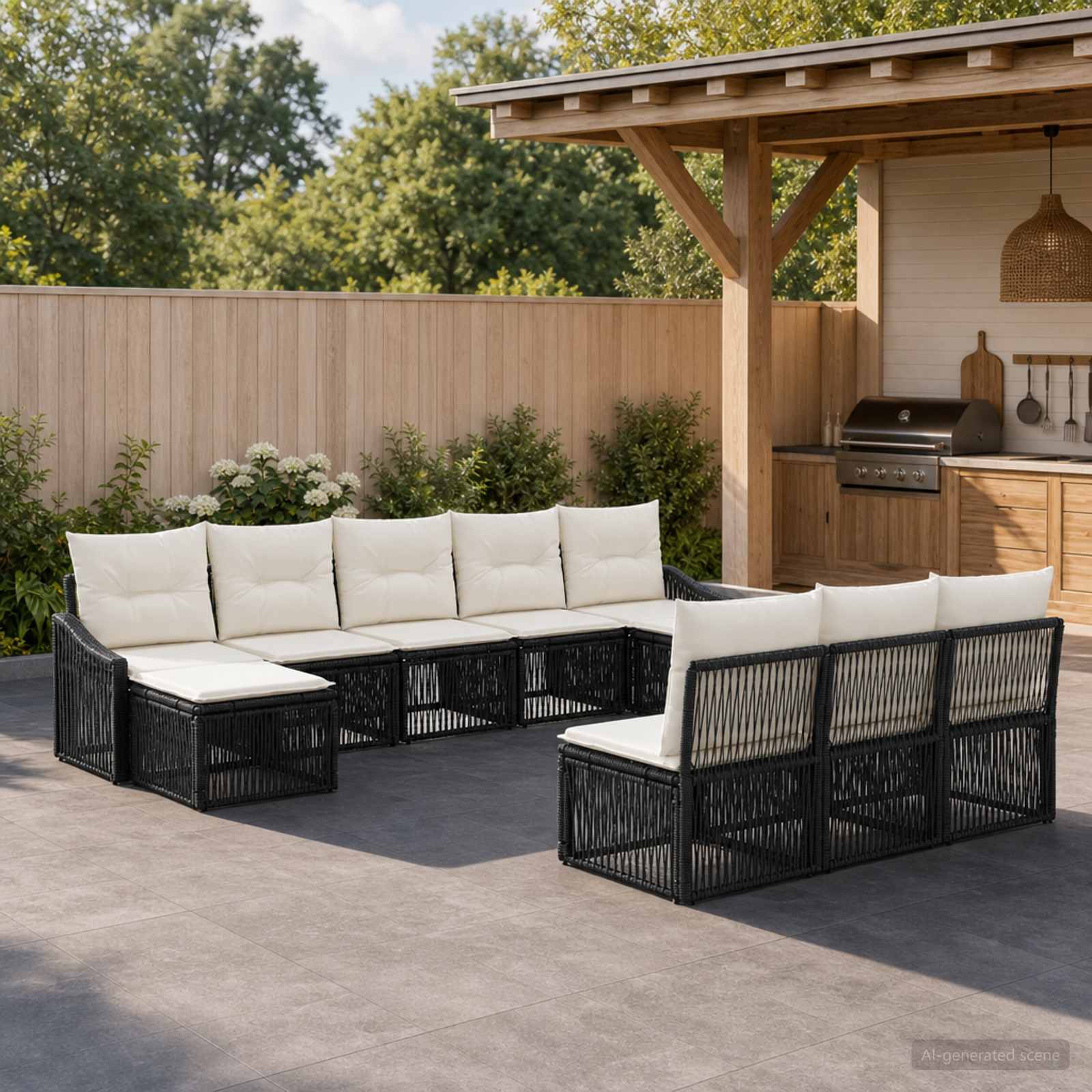 vidaXL Tuinbankenset 11 pcs Zwart poly rattan