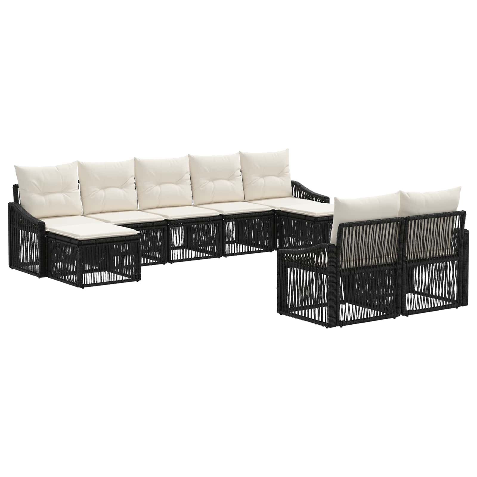 vidaXL Tuinbankenset 10 pcs Zwart poly rattan