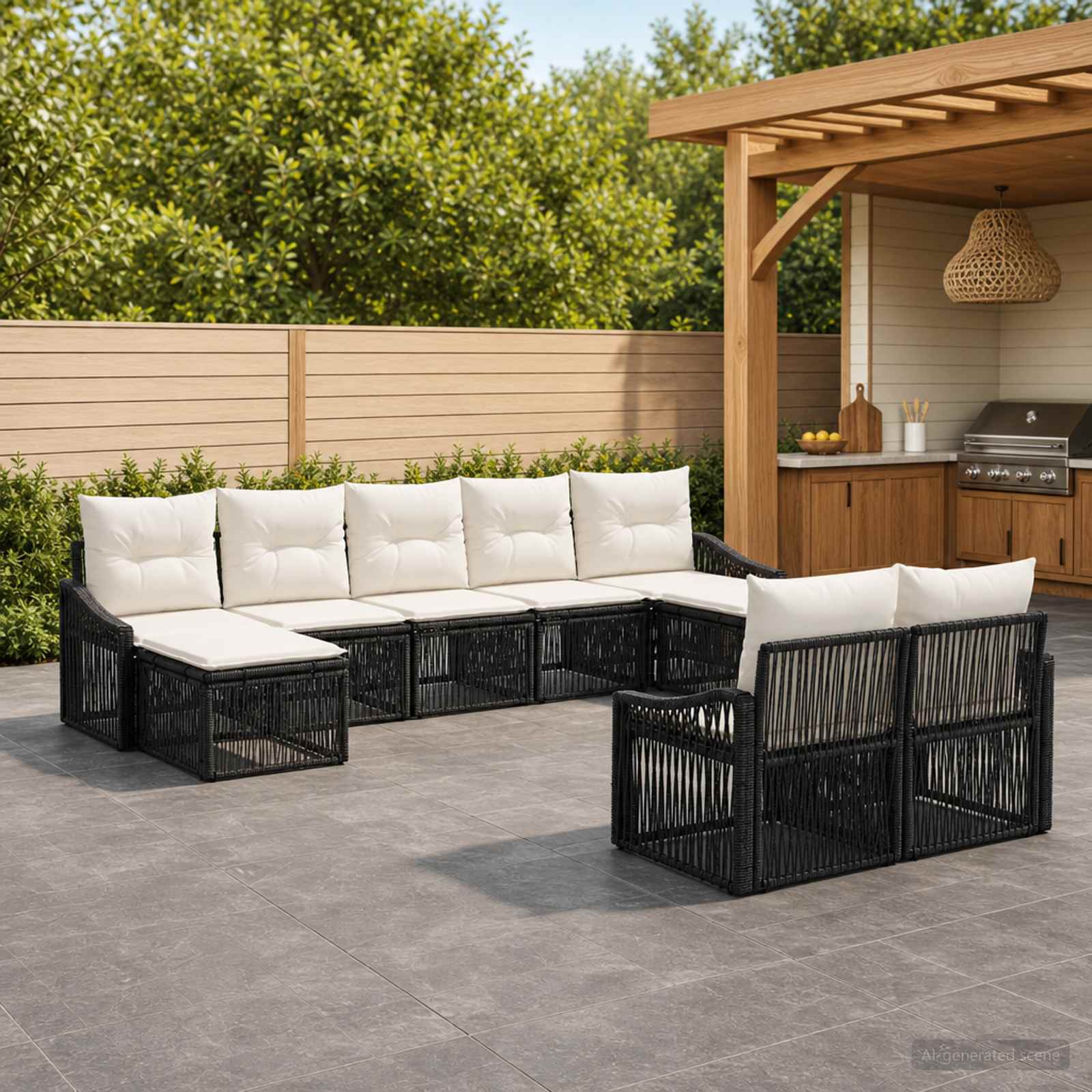 vidaXL Tuinbankenset 10 pcs Zwart poly rattan