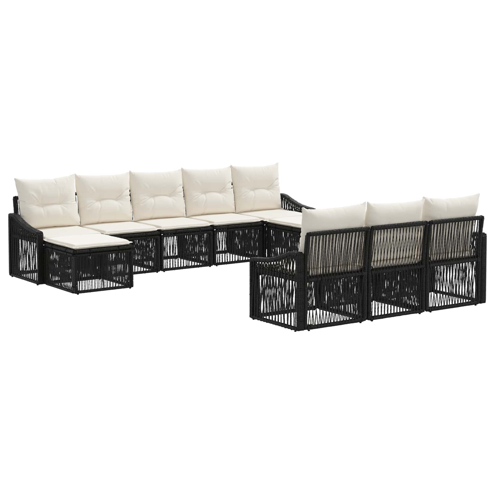 vidaXL Tuinbankenset 11 pcs Zwart poly rattan