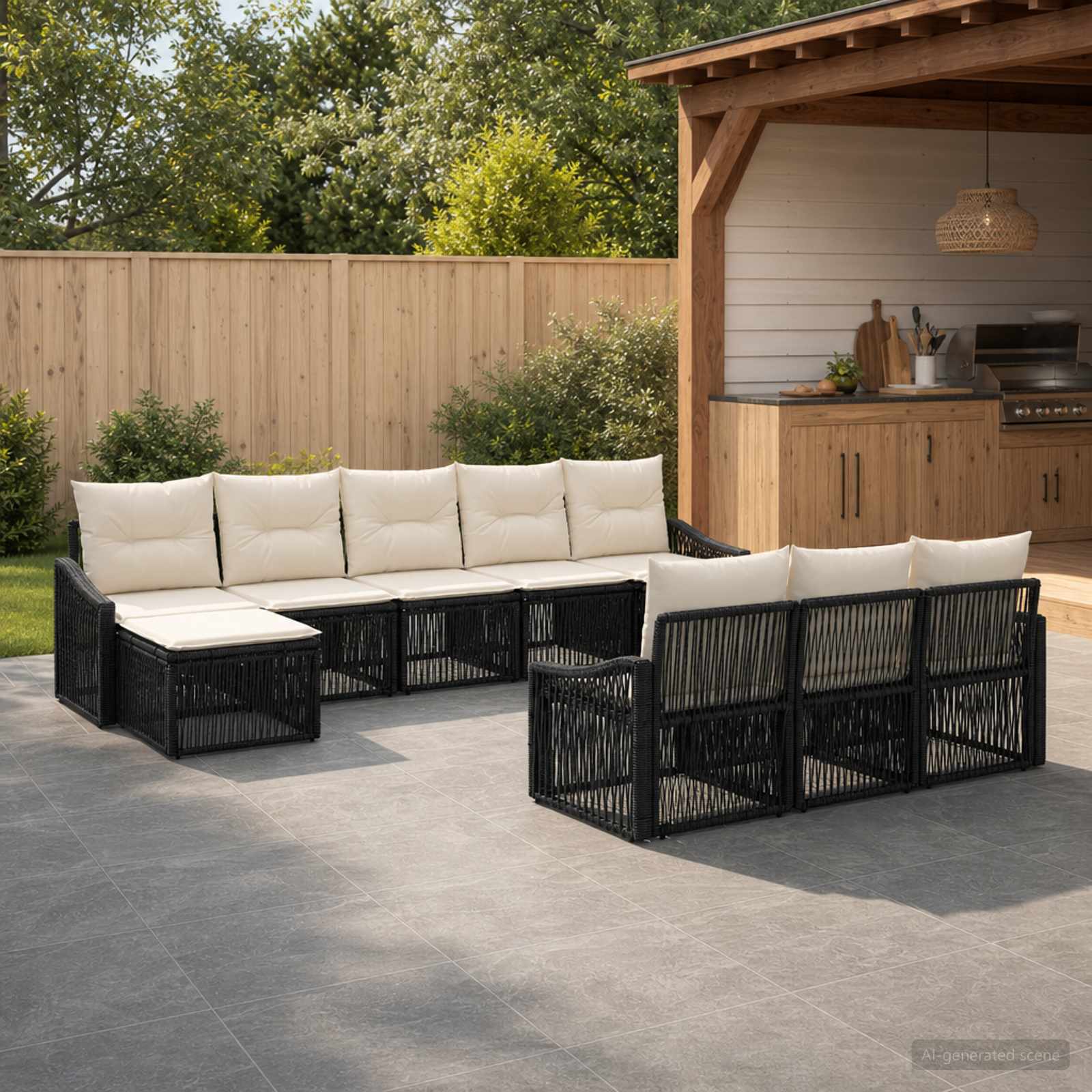 vidaXL Tuinbankenset 11 pcs Zwart poly rattan
