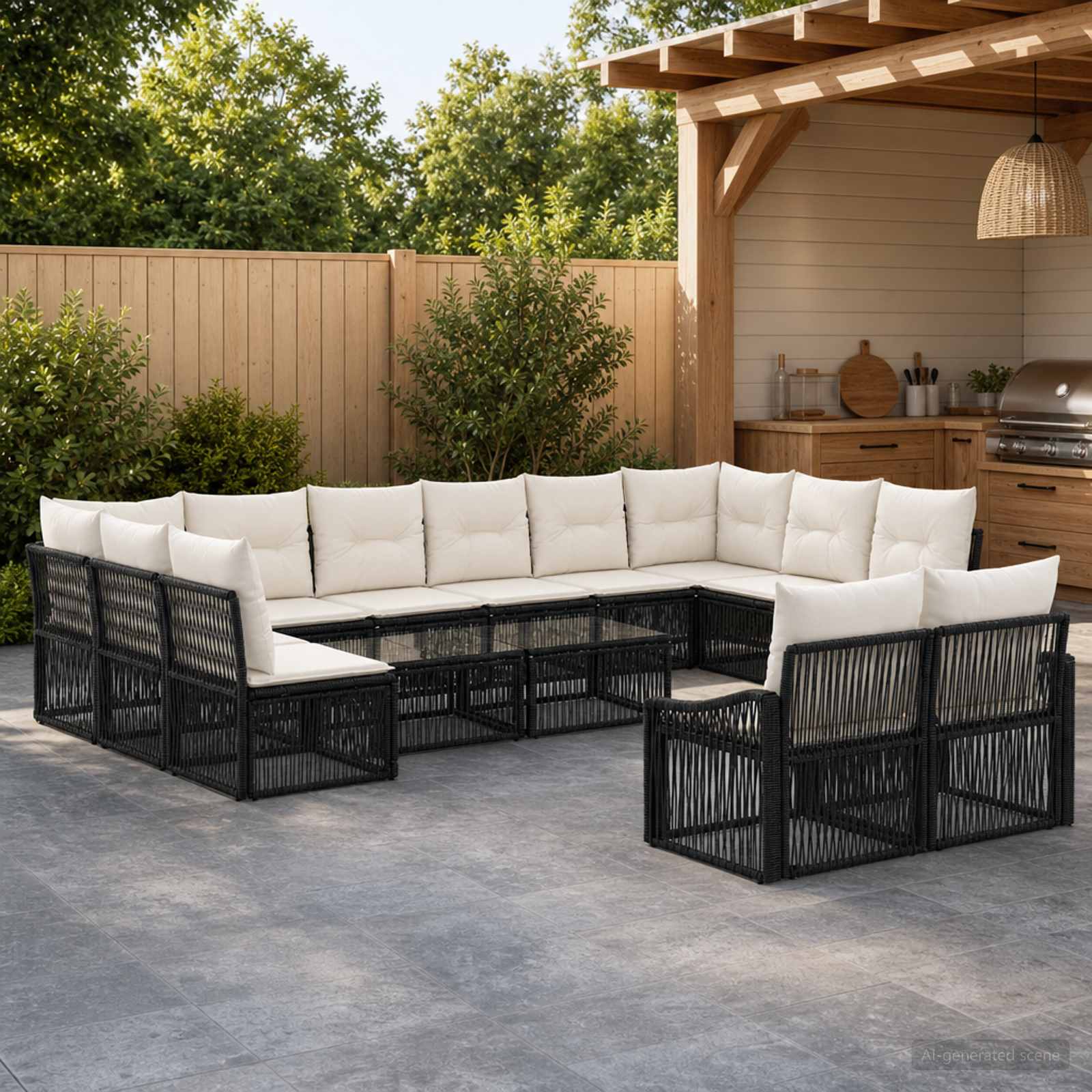 vidaXL Tuinbankenset 13 pcs Zwart poly rattan