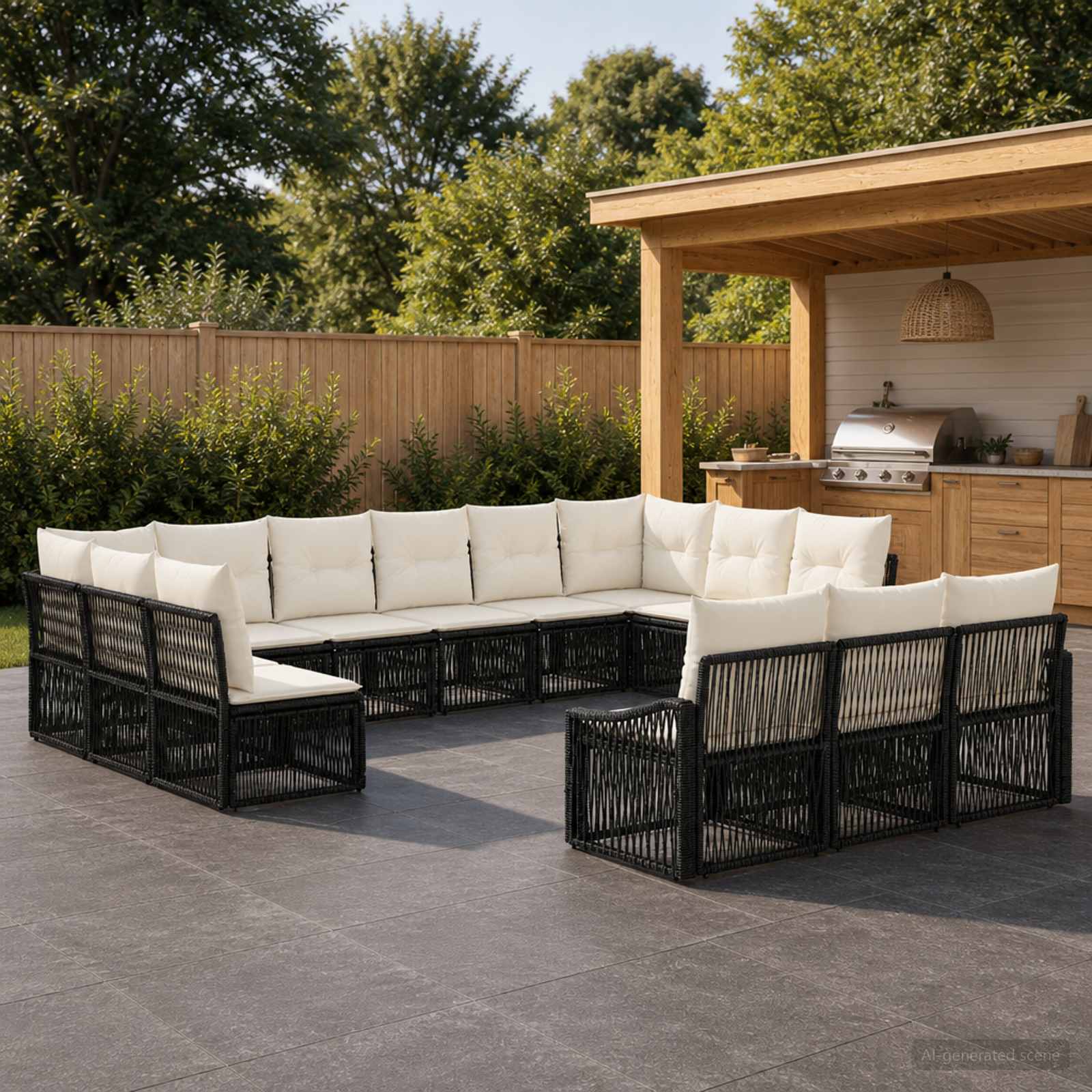 vidaXL Tuinbankenset 14 pcs Zwart poly rattan