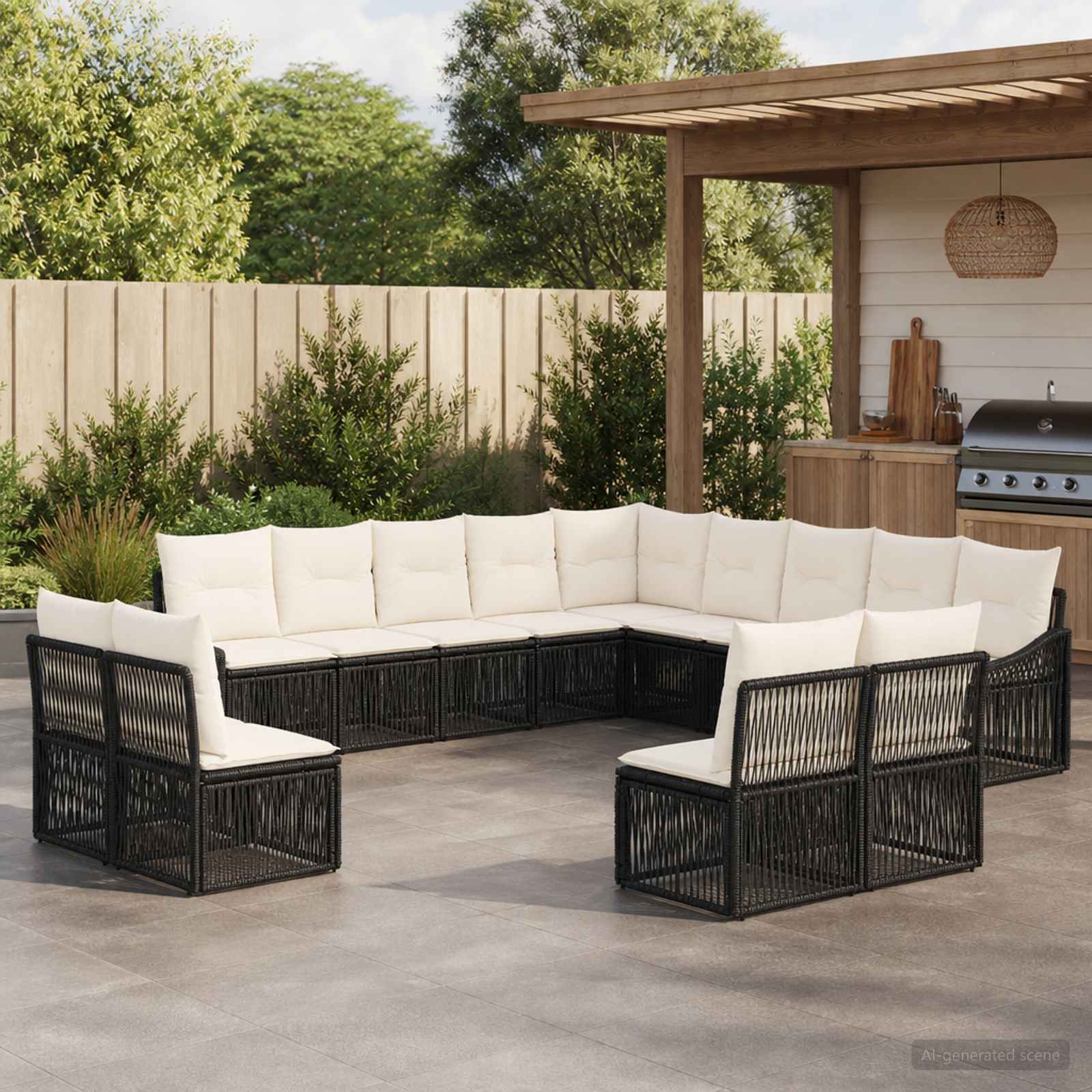 vidaXL Tuinbankenset 14 pcs Zwart poly rattan
