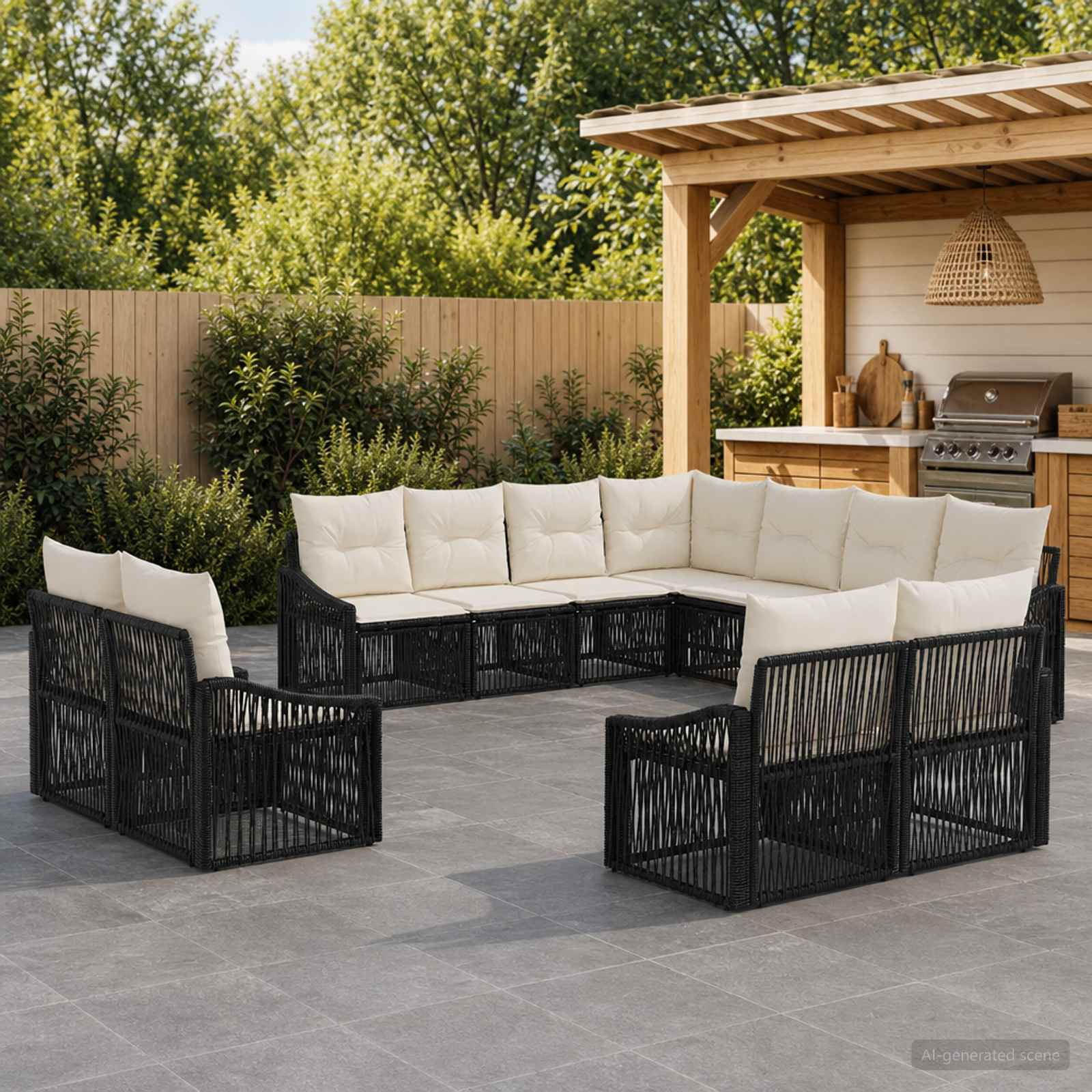 vidaXL Tuinbankenset 12 pcs Zwart poly rattan