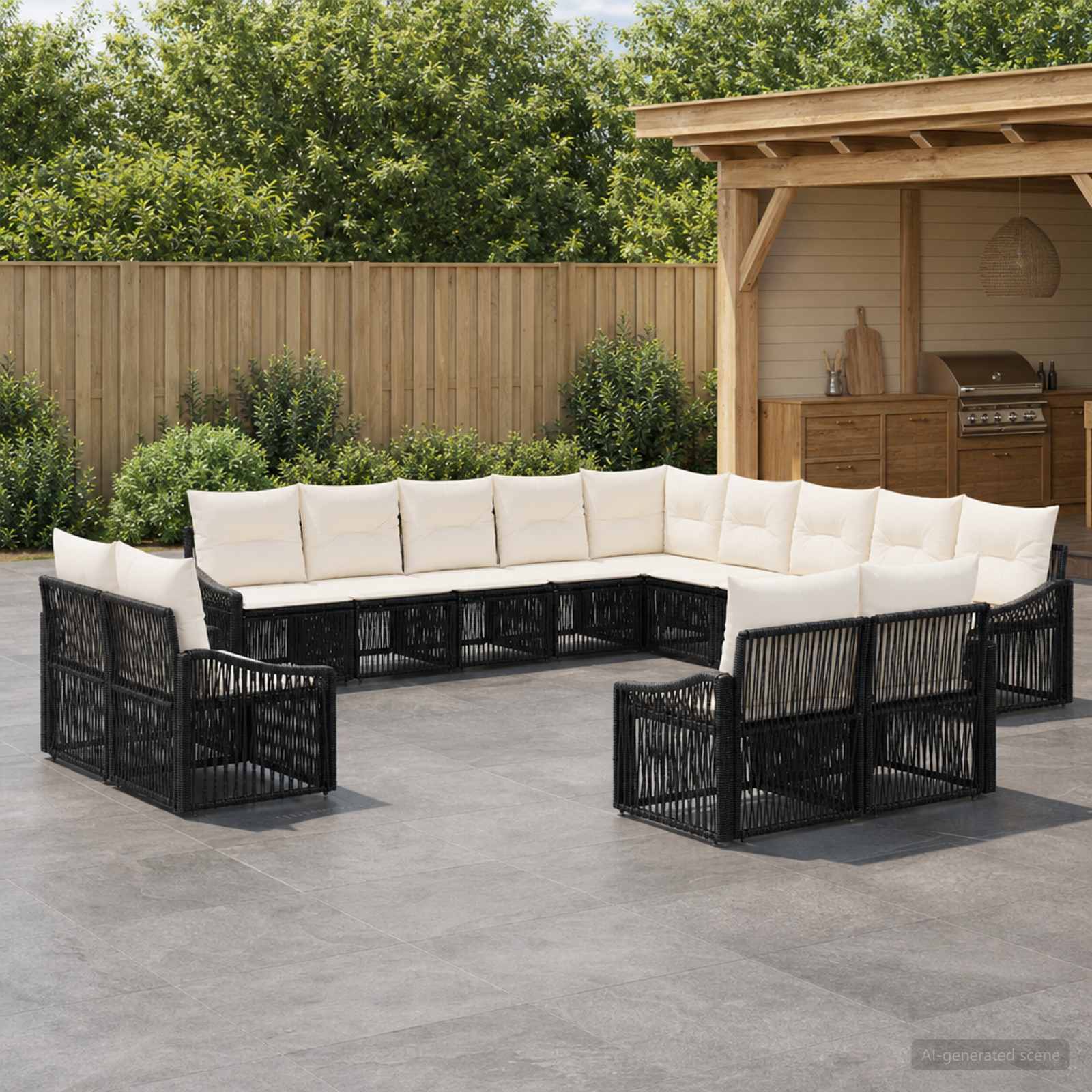 vidaXL Tuinbankenset 14 pcs Zwart poly rattan