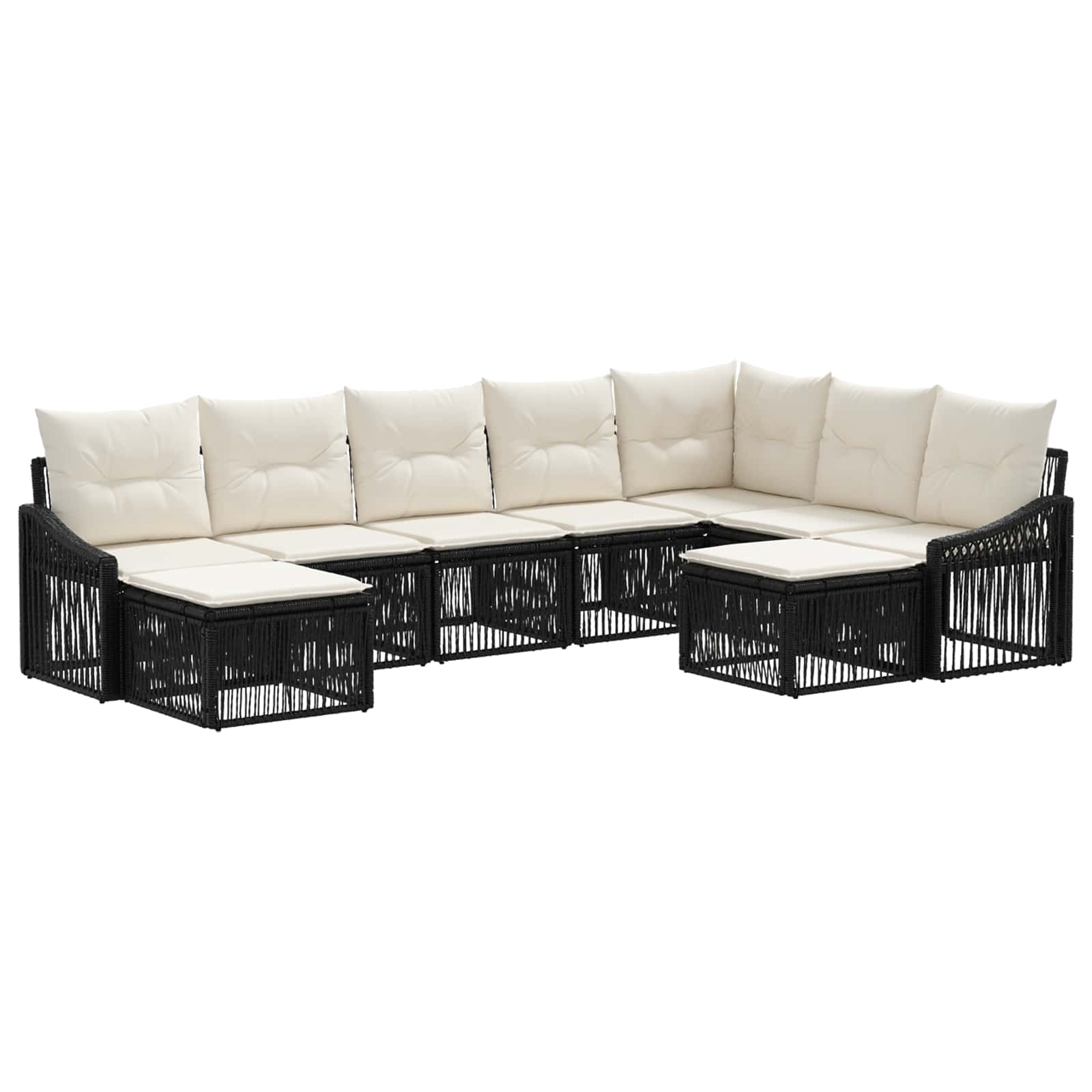 vidaXL Tuinbankenset 10 pcs Zwart poly rattan