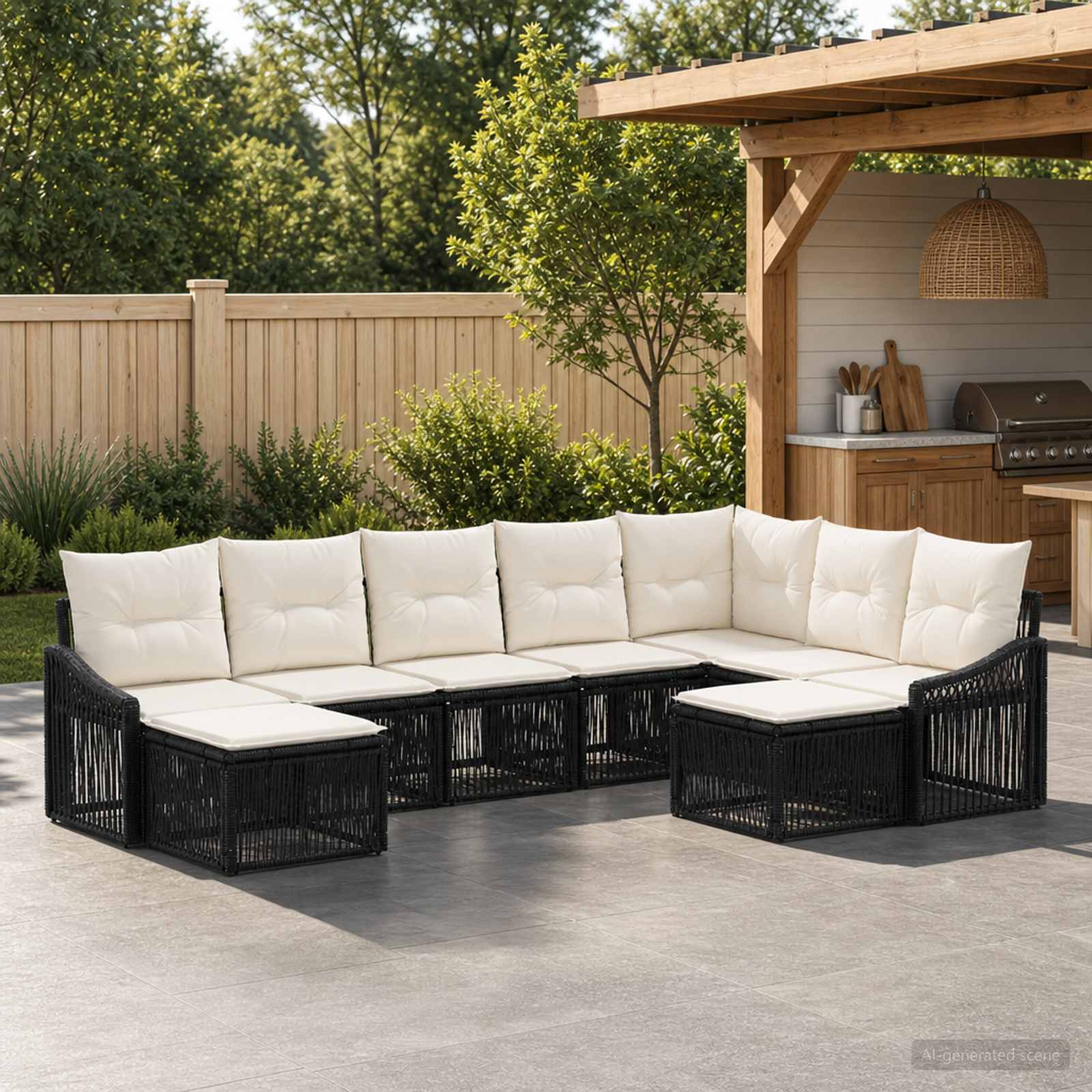 vidaXL Tuinbankenset 10 pcs Zwart poly rattan