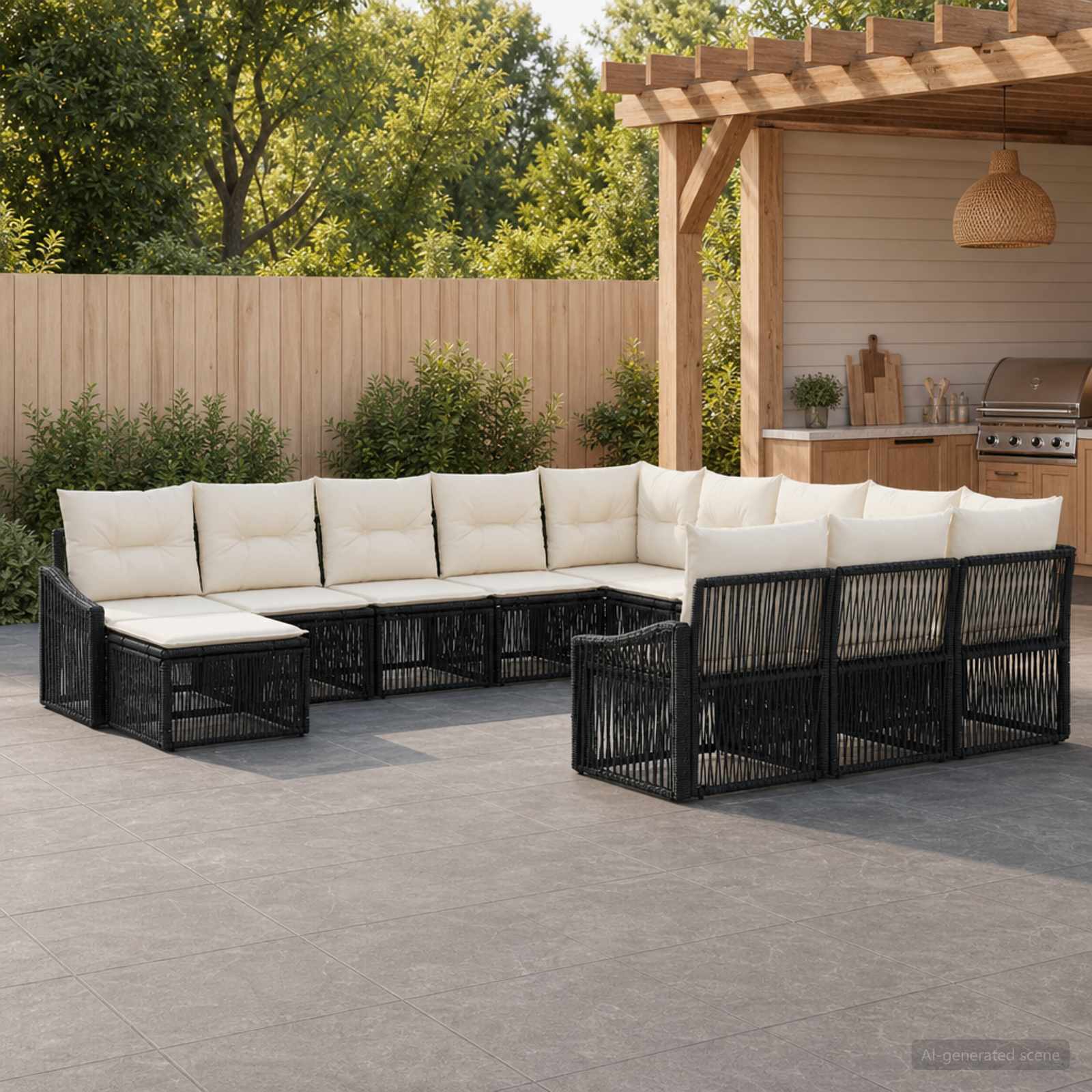 vidaXL Tuinbankenset 13 pcs Zwart poly rattan