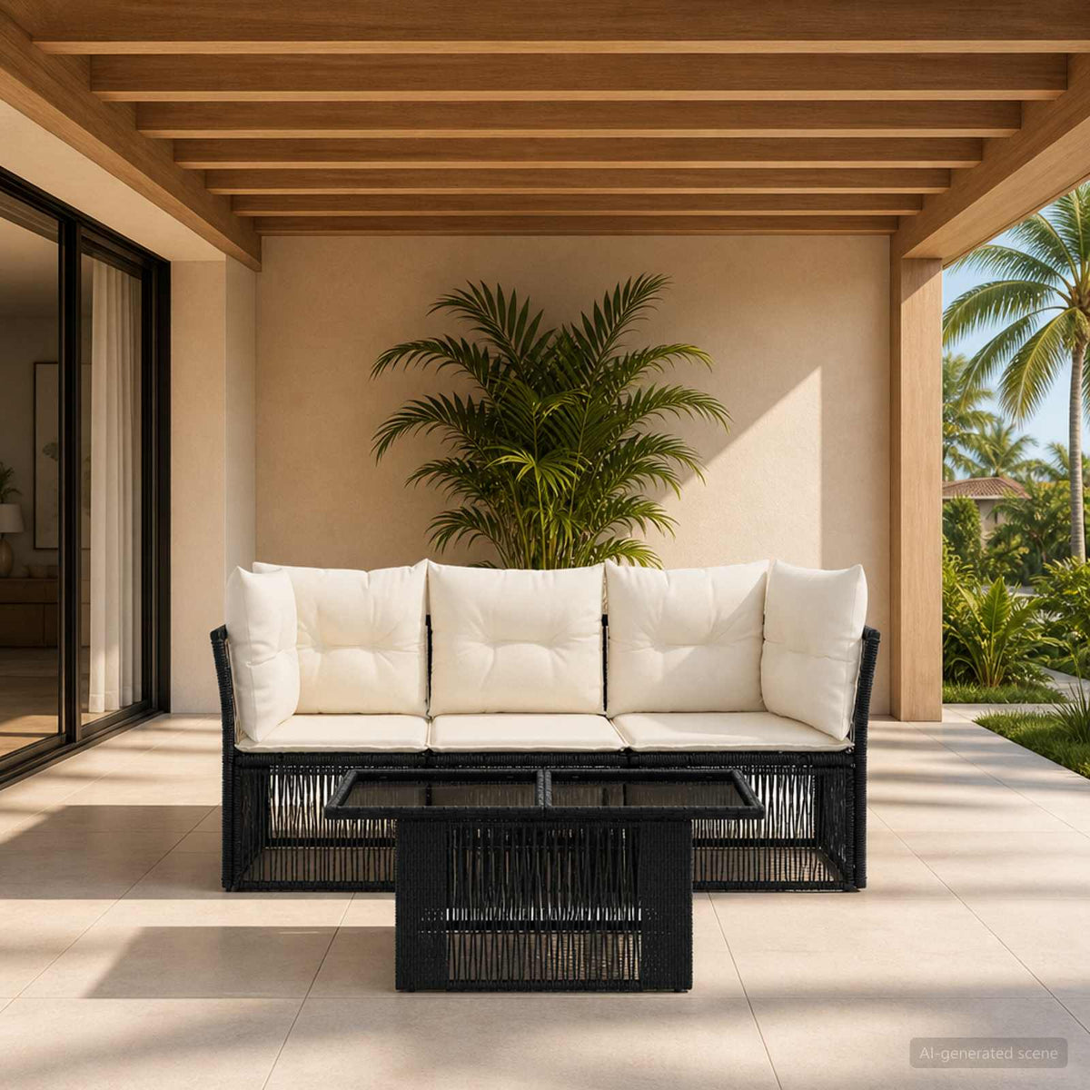 vidaXL Tuinbankenset 4 st Zwart poly rattan