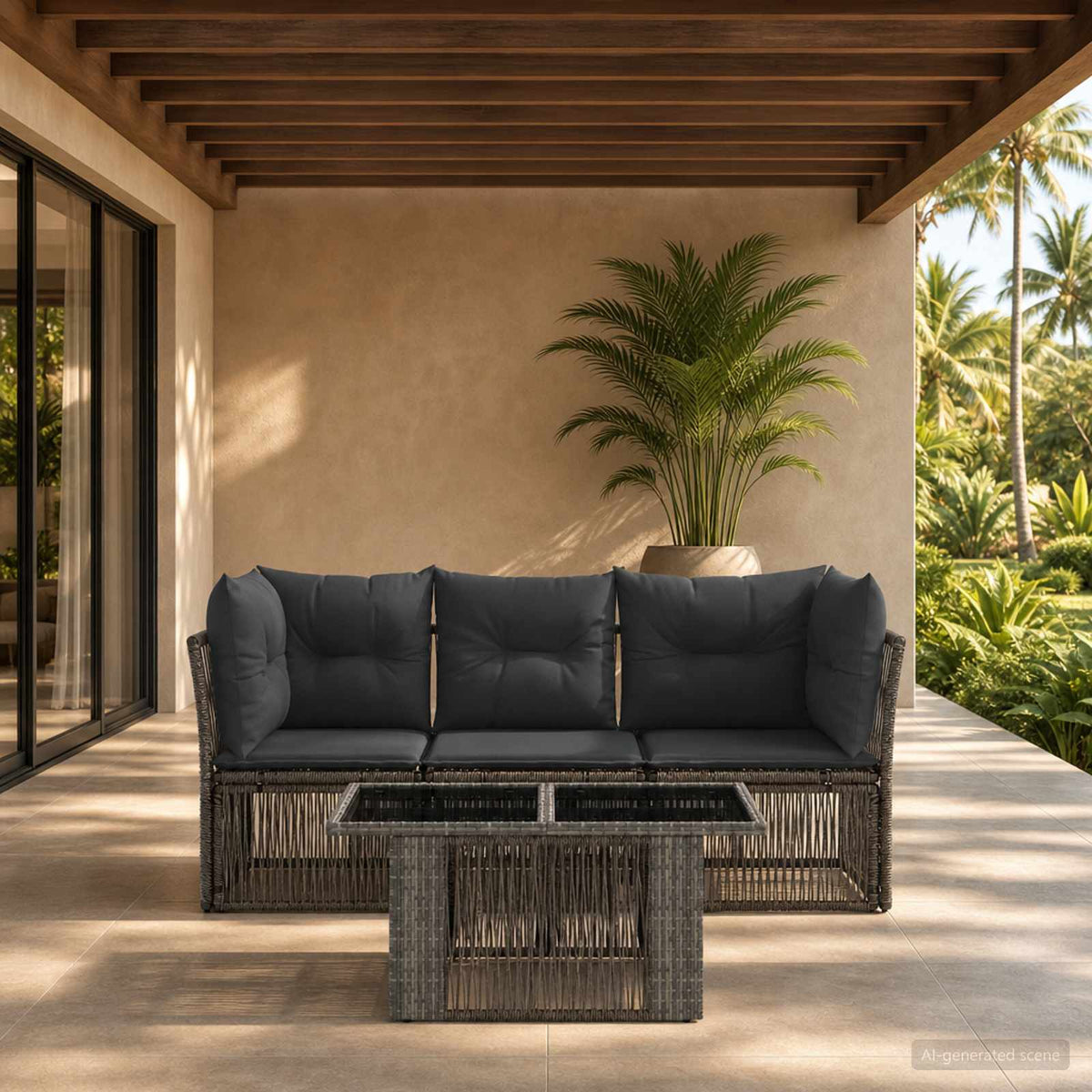 vidaXL Tuinbankenset 4 st Zwart poly rattan