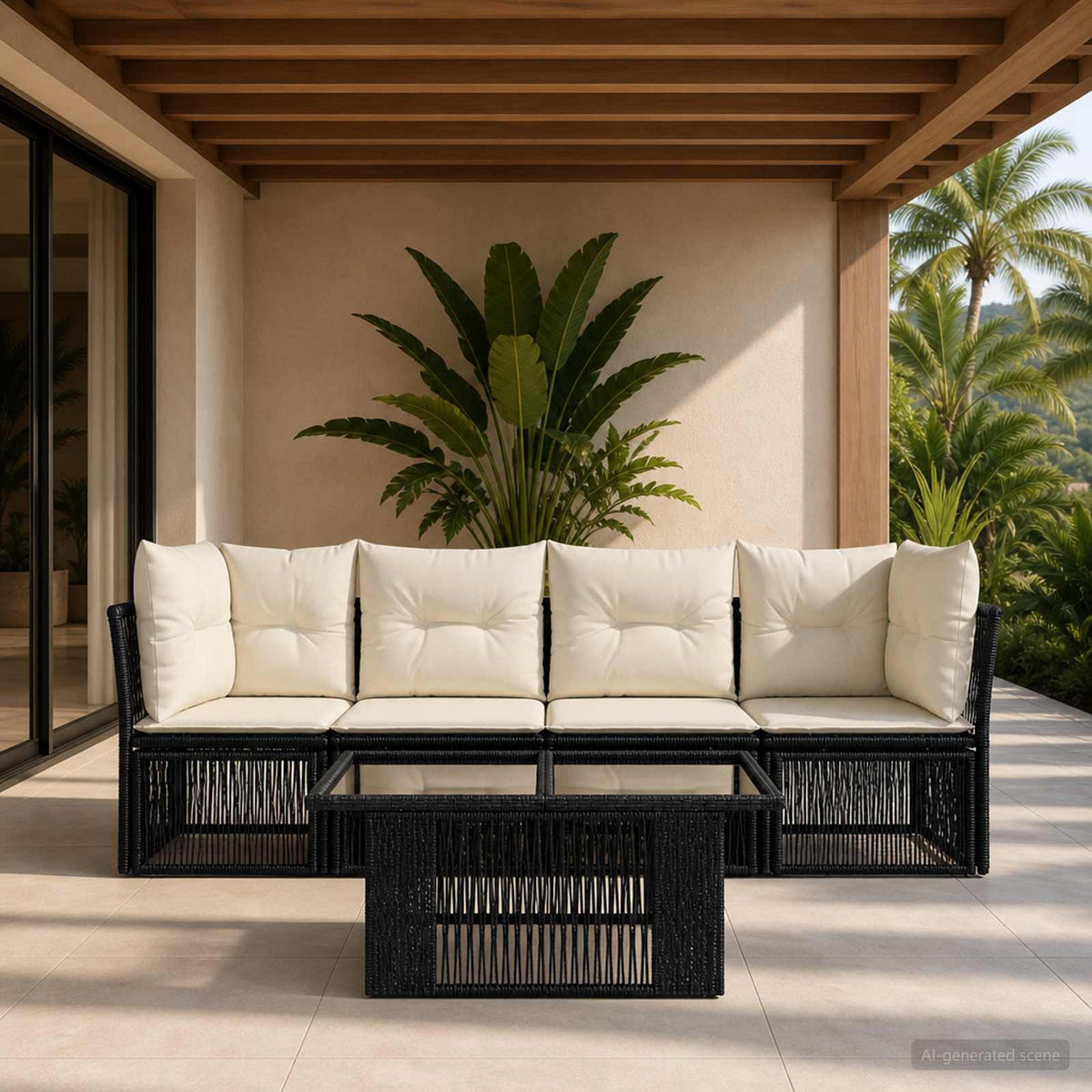vidaXL Tuinbankenset 5 st Zwart poly rattan