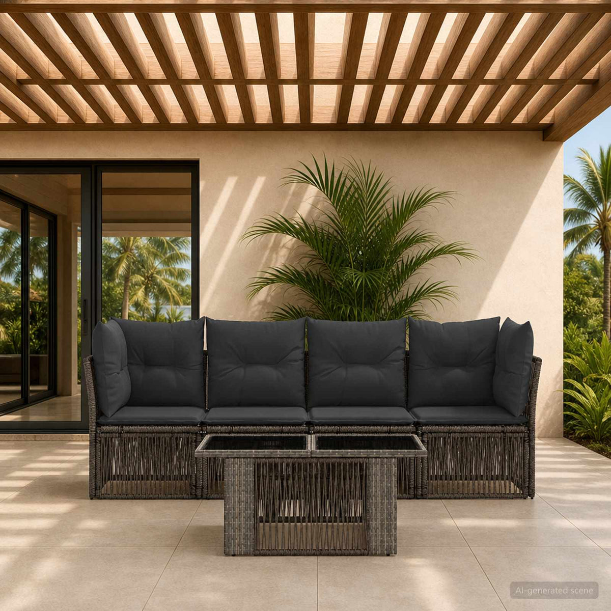 vidaXL Tuinbankenset 5 st Zwart poly rattan