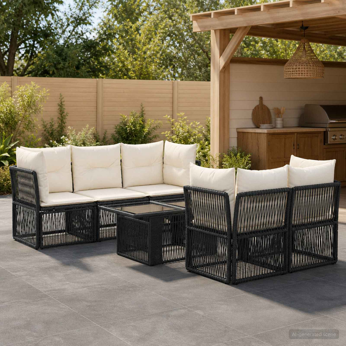 vidaXL Tuinbankenset 6 st Zwart poly rattan