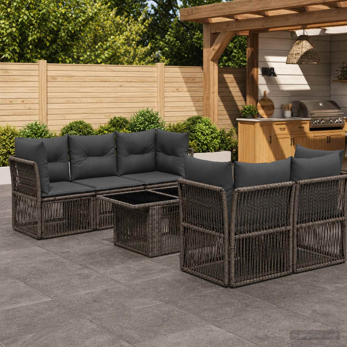vidaXL Tuinbankenset 6 st Zwart poly rattan