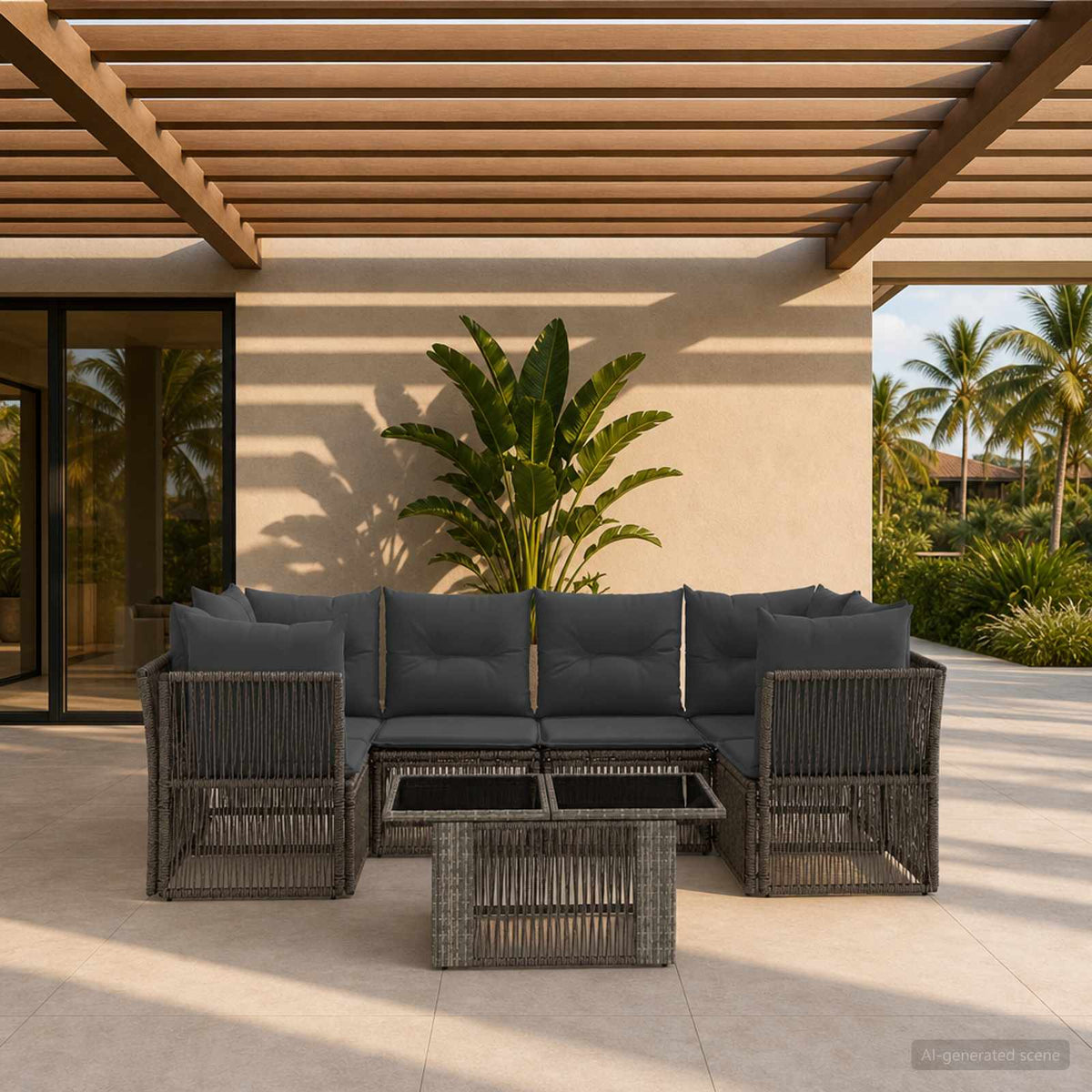 vidaXL Tuinbankenset 7 st Zwart poly rattan