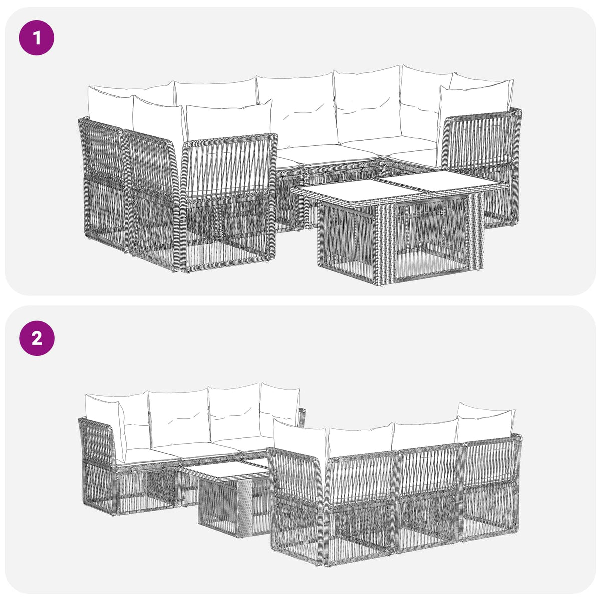 vidaXL Tuinbankenset 7 st Zwart poly rattan