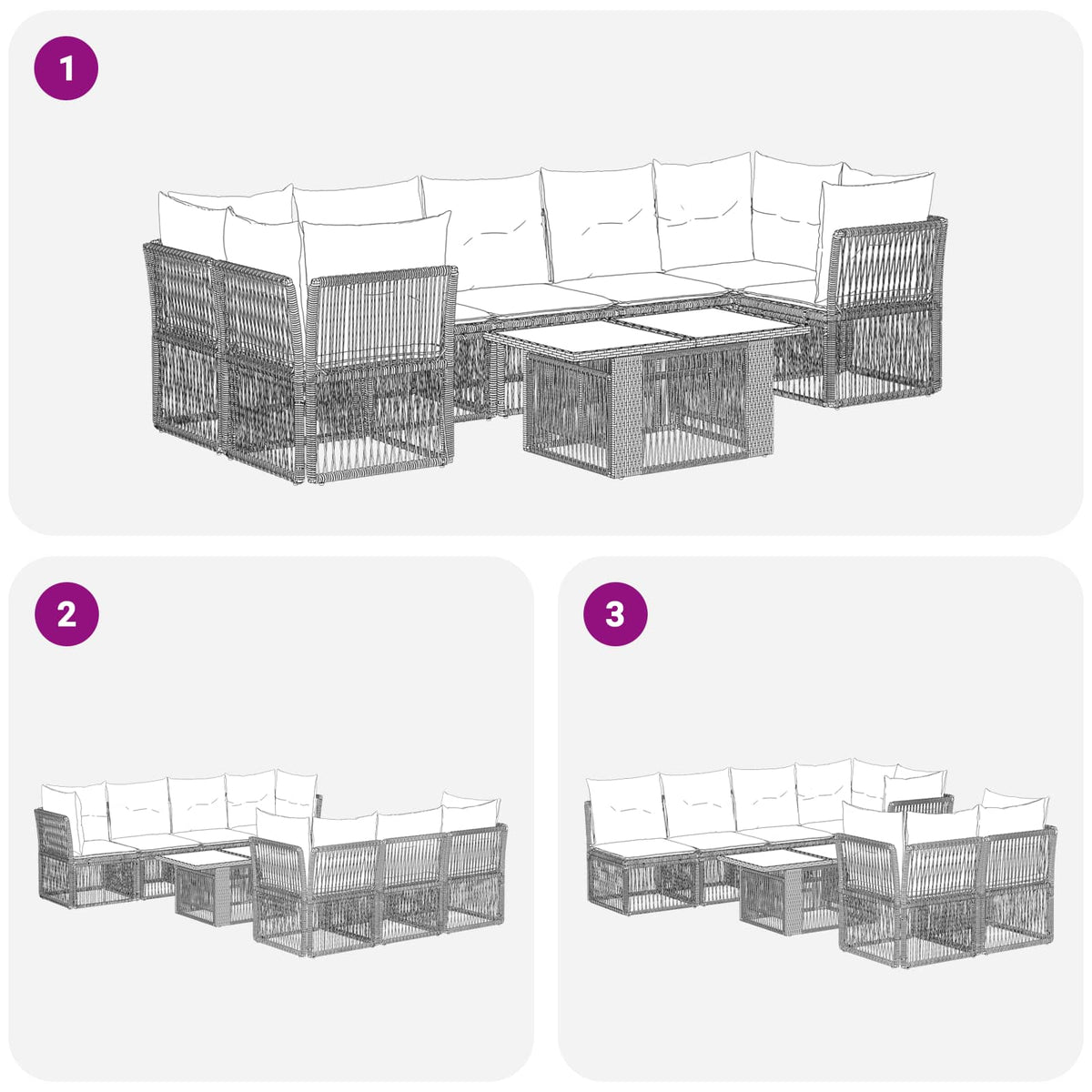 vidaXL Tuinbankenset 8 st Zwart poly rattan