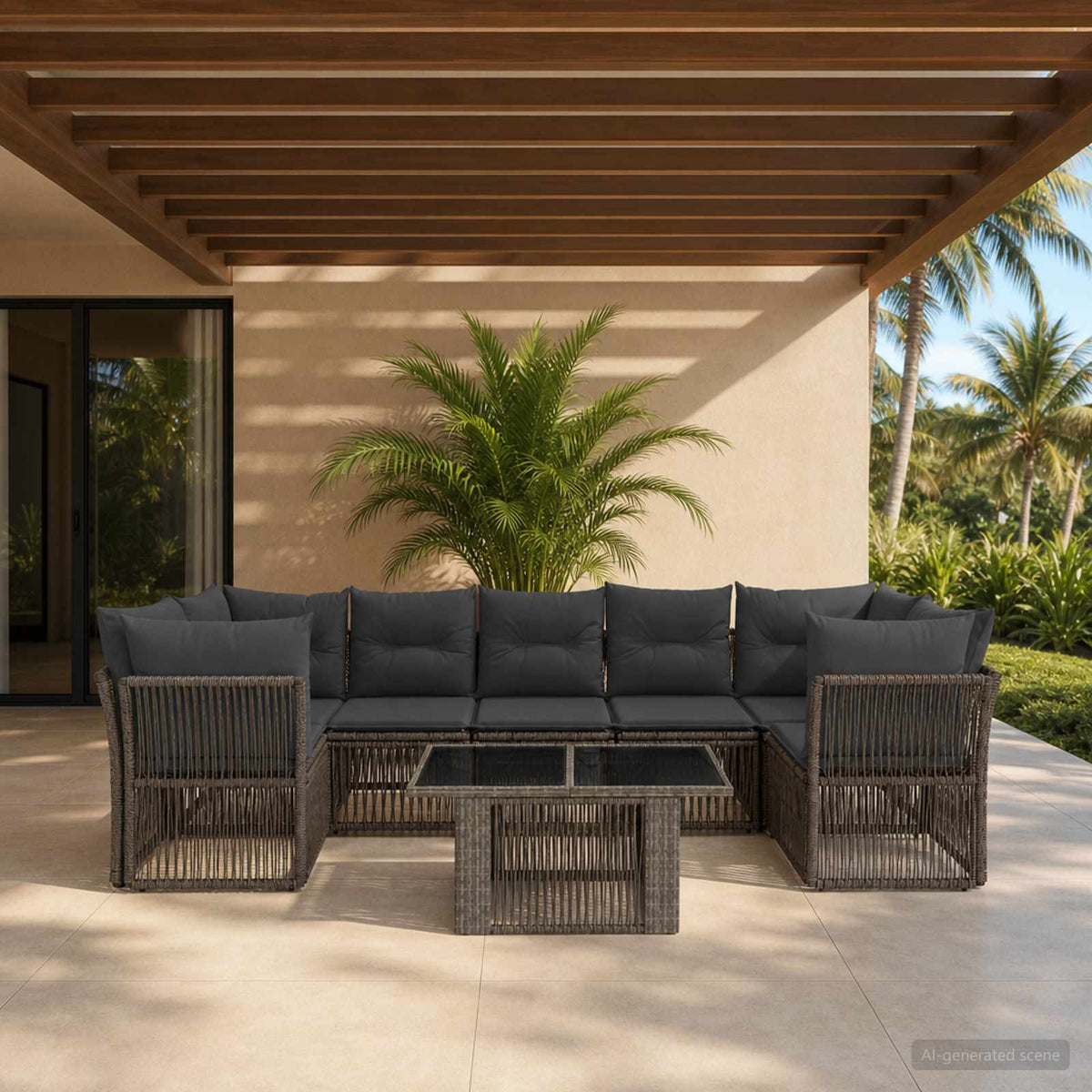 vidaXL Tuinbankenset 8 st Zwart poly rattan
