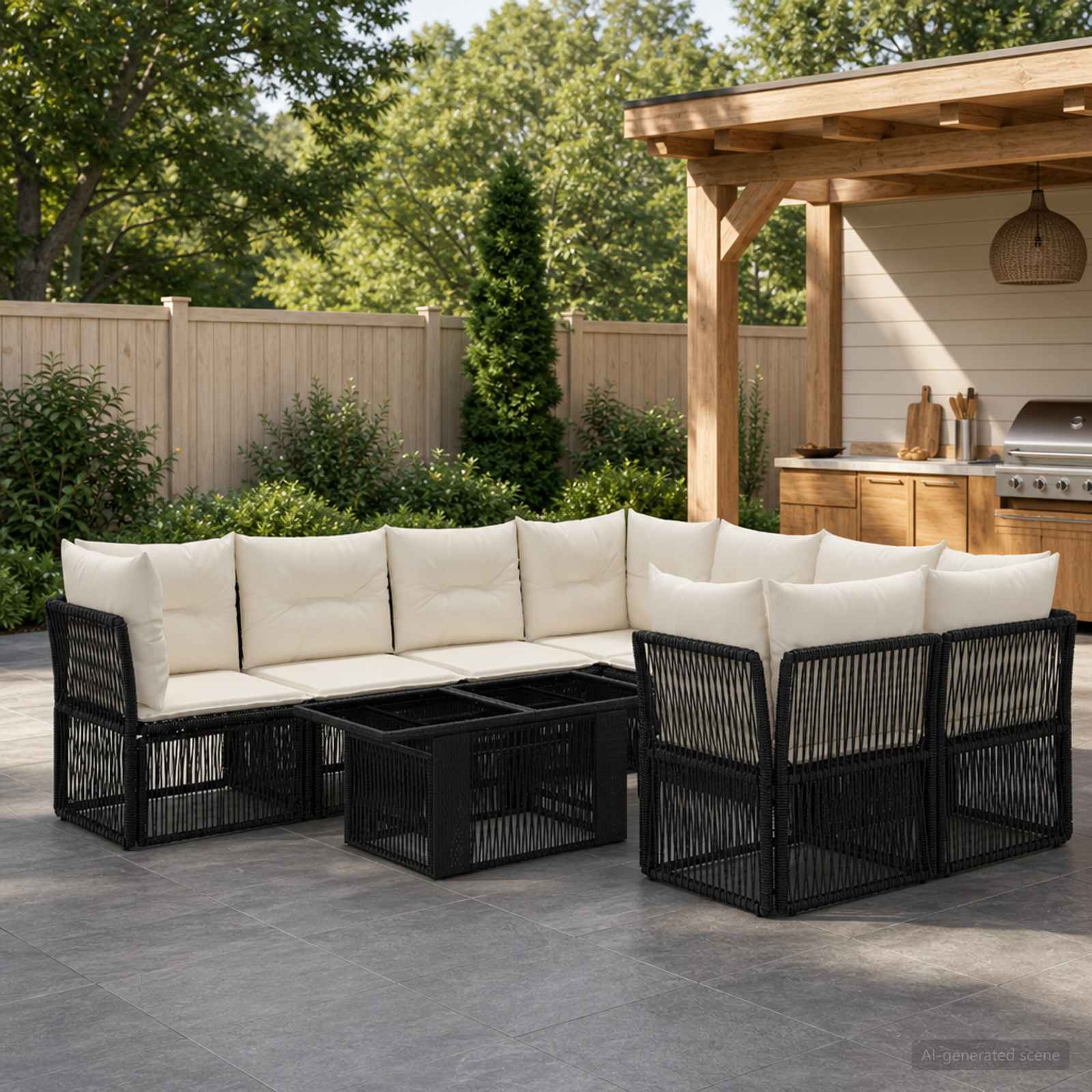 vidaXL Tuinbankenset 9 st Zwart poly rattan