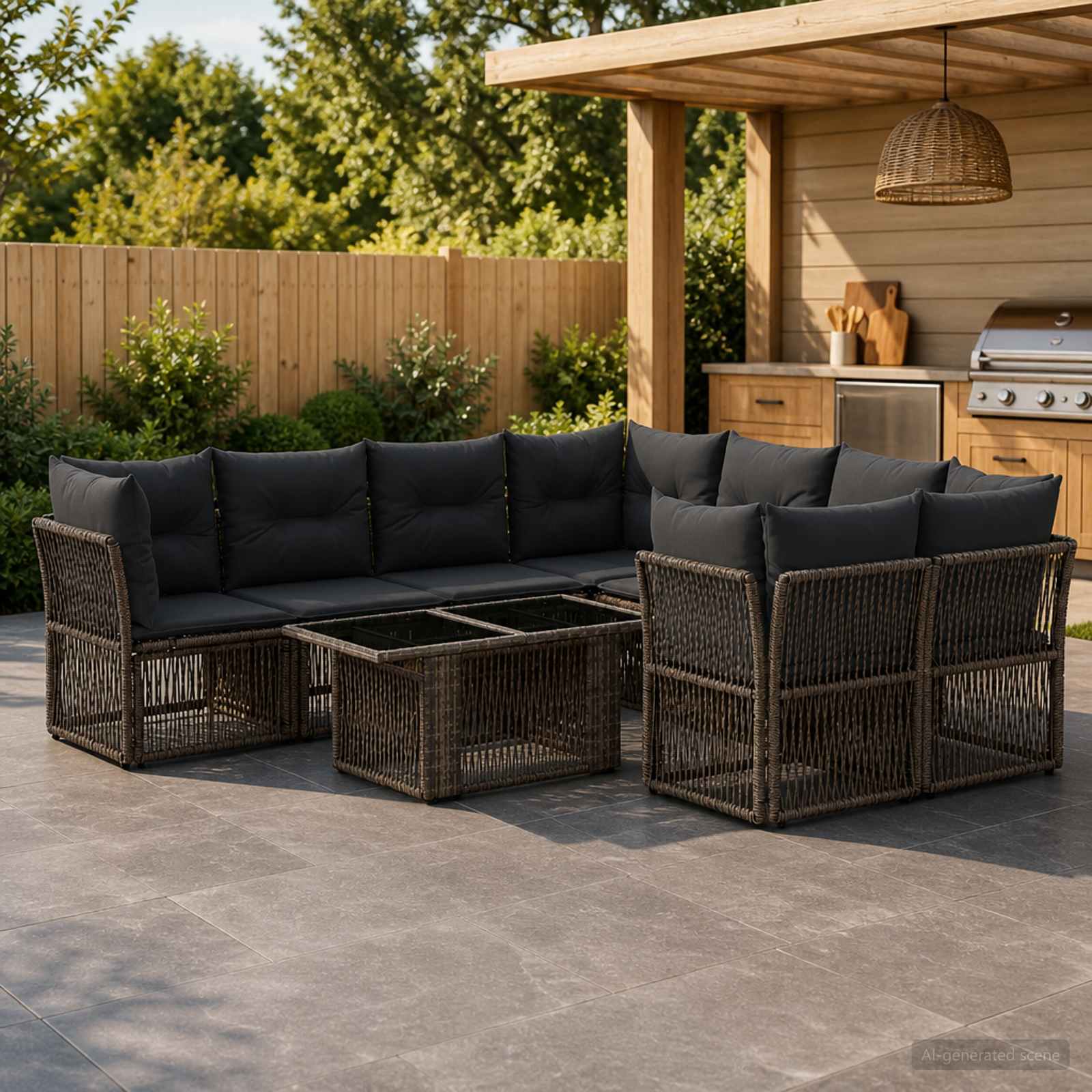 vidaXL Tuinbankenset 9 st Zwart poly rattan