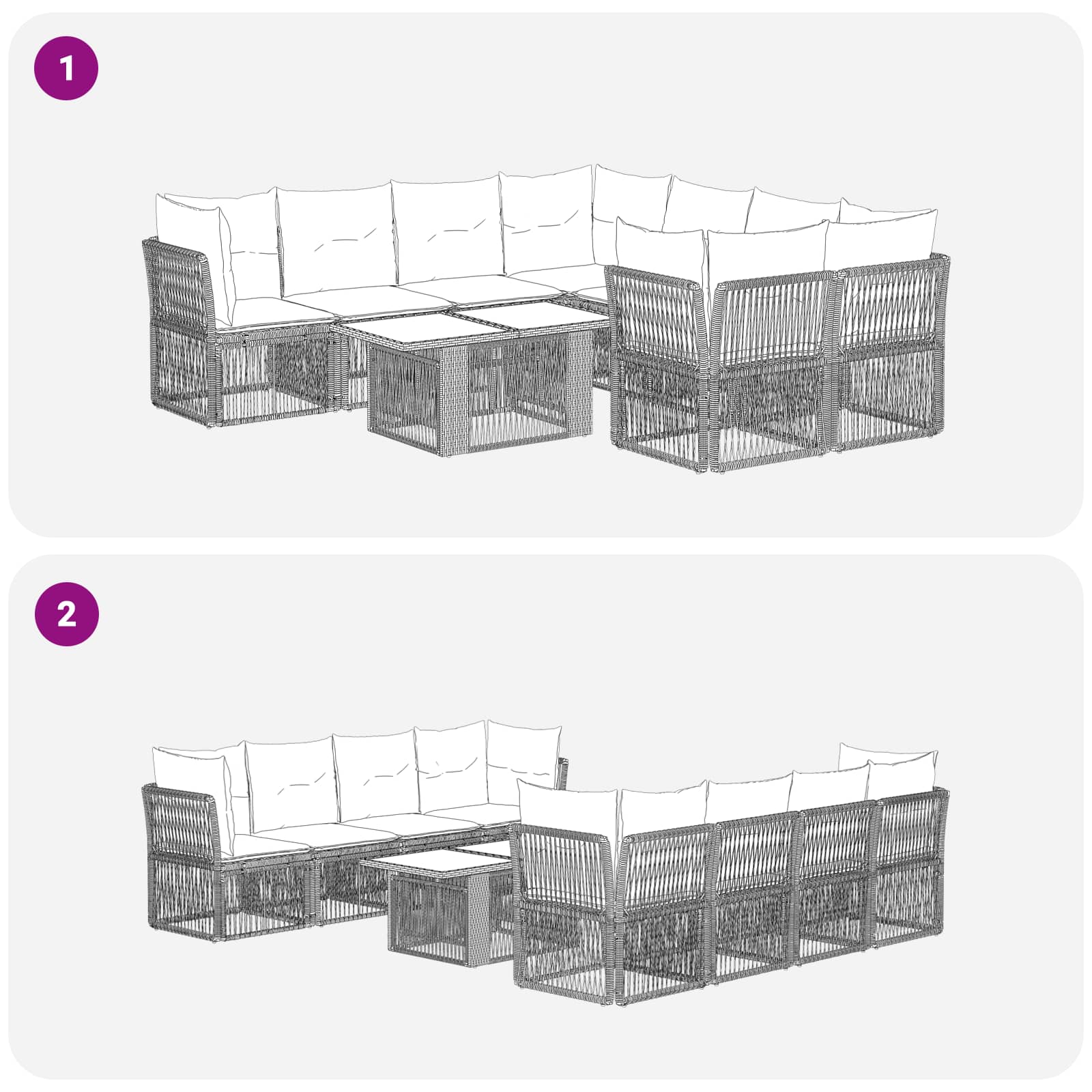 vidaXL Tuinbankenset 9 st Zwart poly rattan