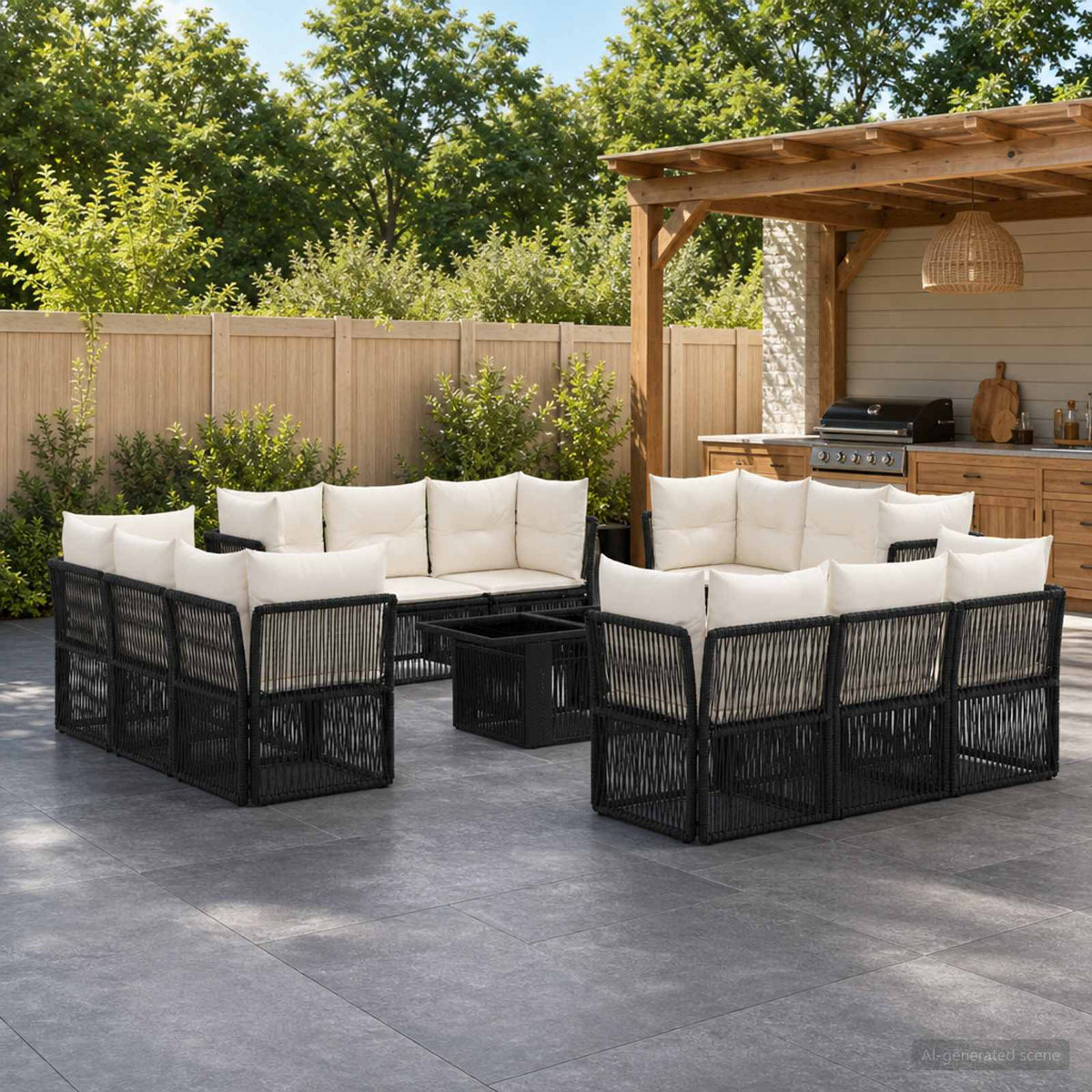 vidaXL Tuinbankenset 13 st Zwart poly rattan