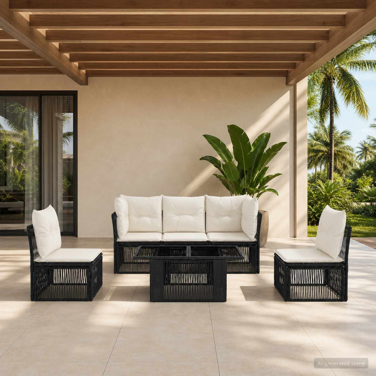 vidaXL Tuinbankenset 6 st Zwart poly rattan