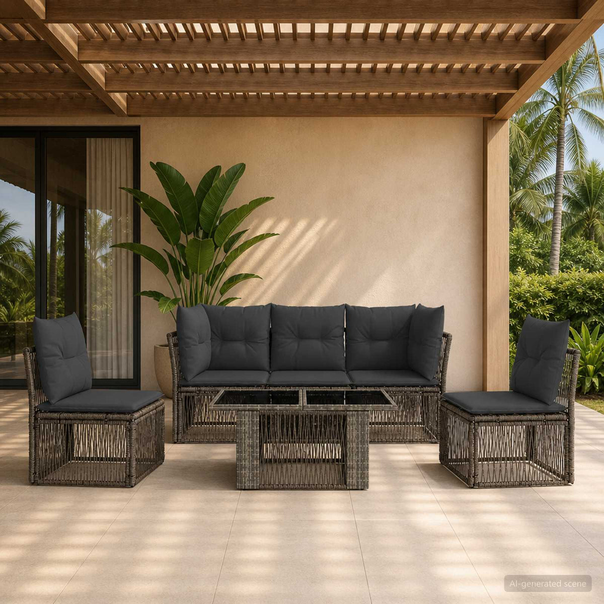 vidaXL Tuinbankenset 6 st Zwart poly rattan