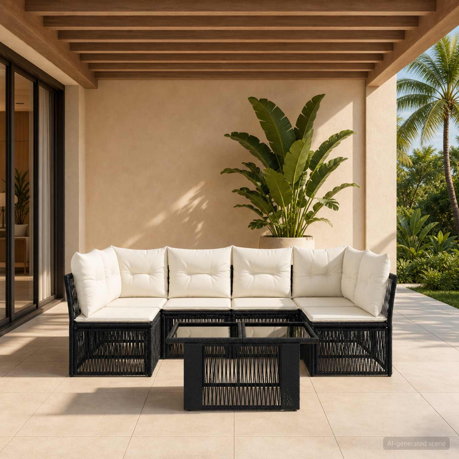 vidaXL Tuinbankenset 7 st Zwart poly rattan