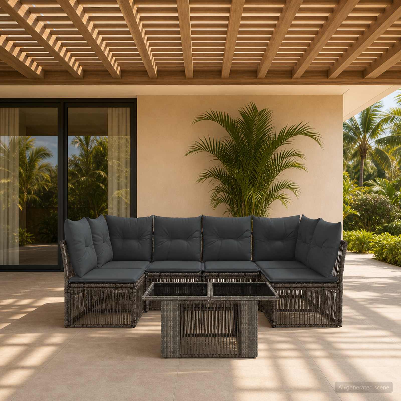 vidaXL Tuinbankenset 7 st Zwart poly rattan