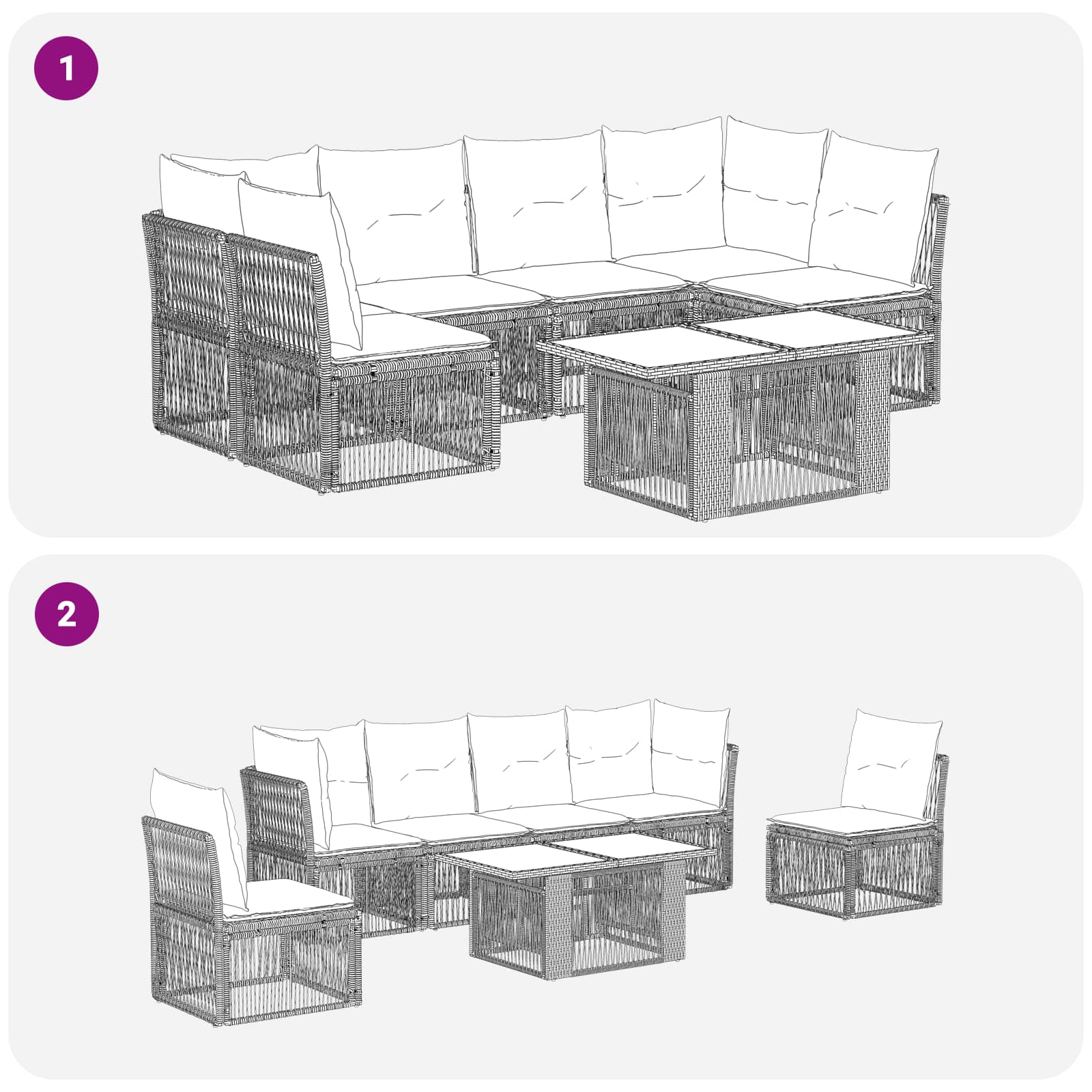 vidaXL Tuinbankenset 7 st Zwart poly rattan