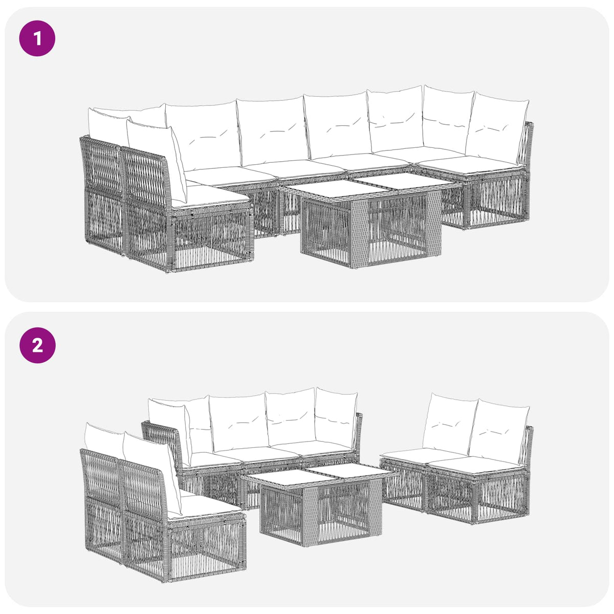 vidaXL Tuinbankenset 7 st Zwart poly rattan